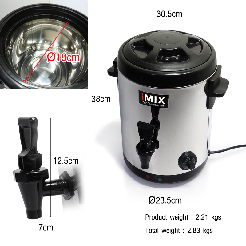 Stainless steel hot water boiling tank, 8 liters, can be heated, has water dispensing faucet