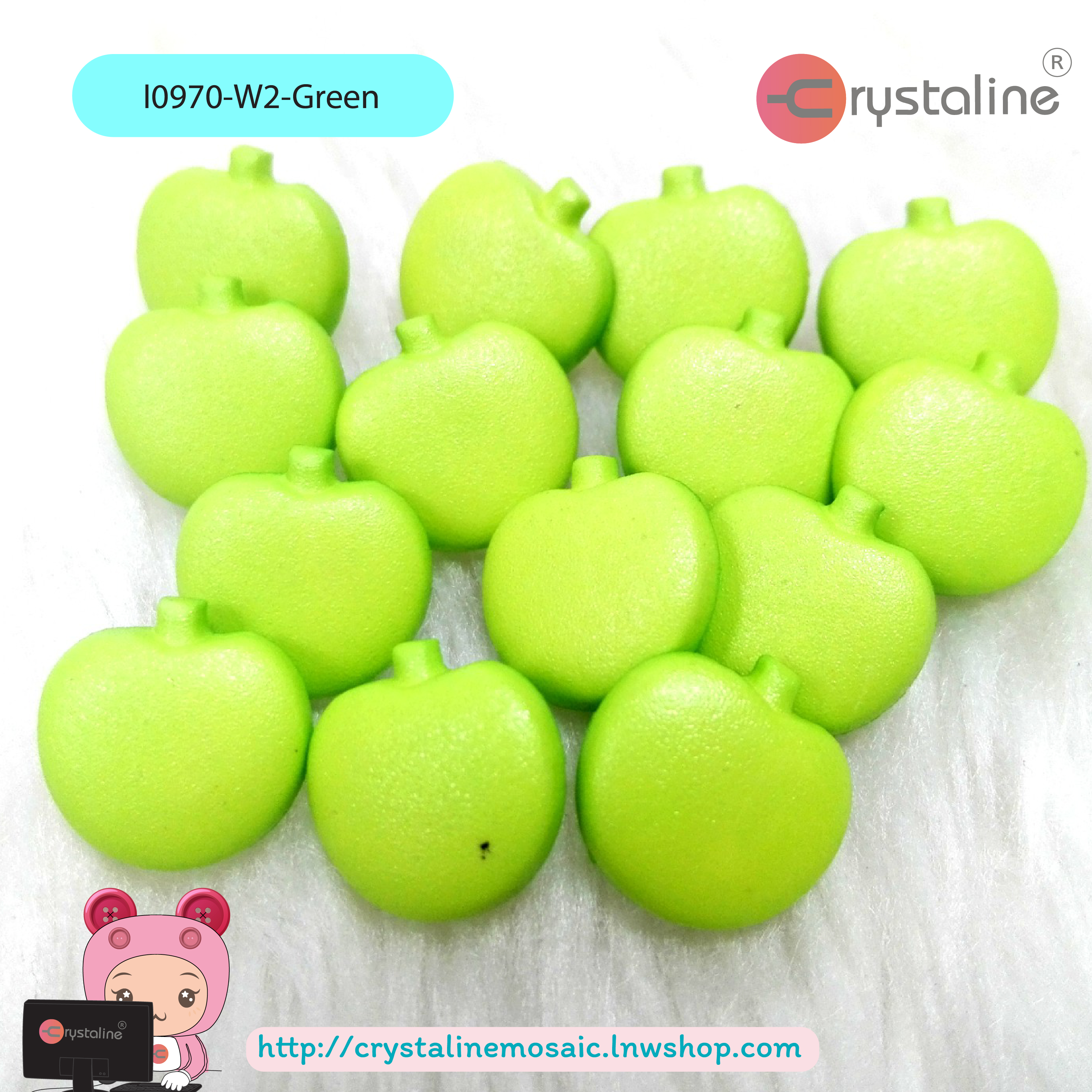 Apple button - Green col. (size 17L,144pcs/pack)