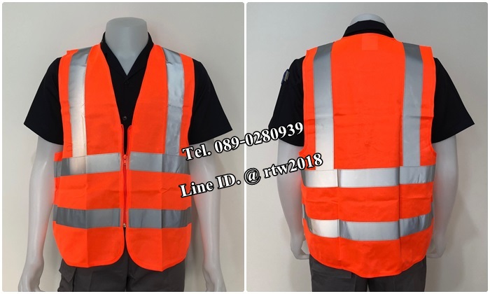 เสื้อกั๊กช่างสีส้มสะท้อนแสงเทาล้วน (รหัส Q9)