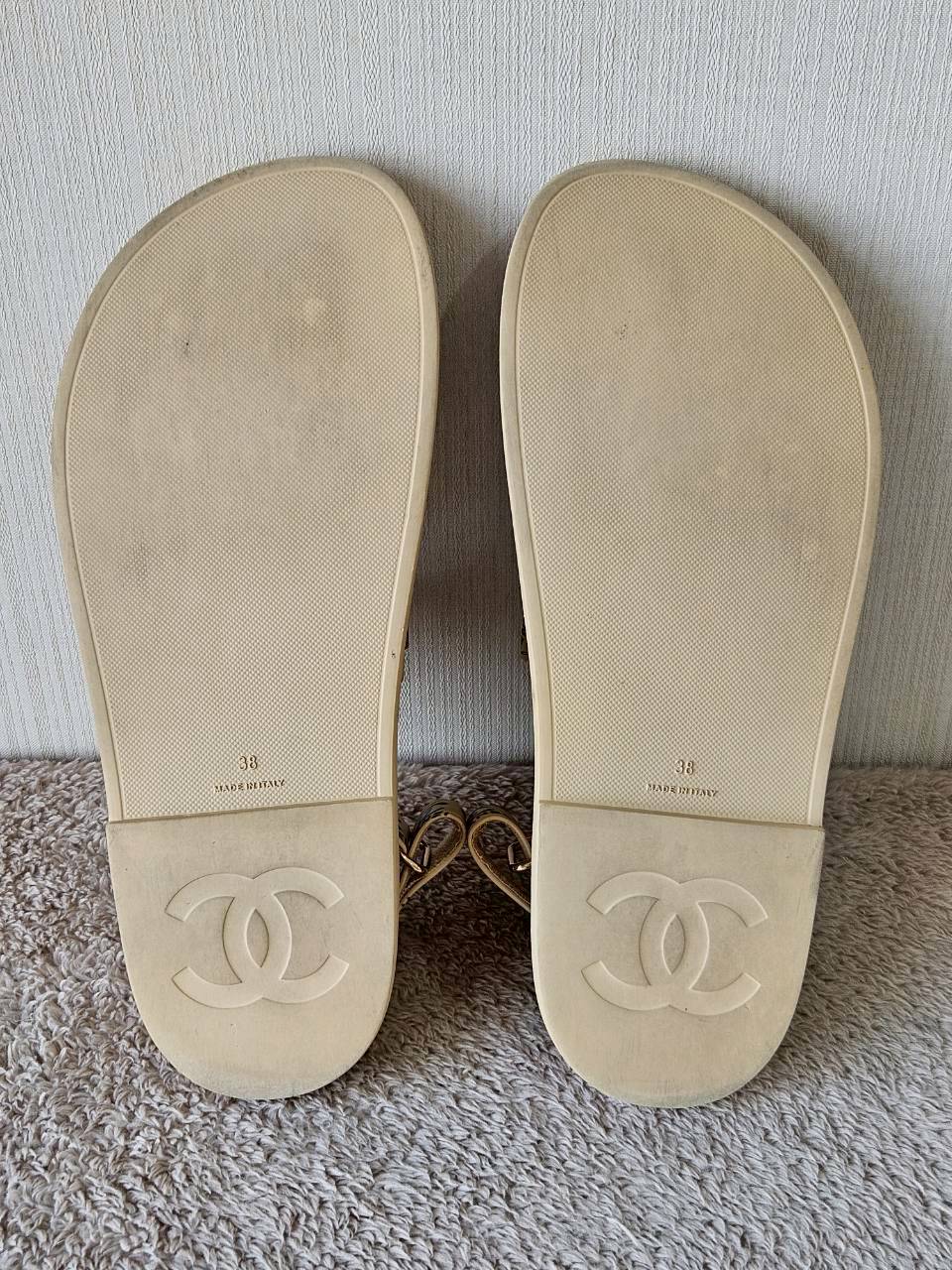 Chanel CC Dad Sandals In Rubber with God Hardware Beige