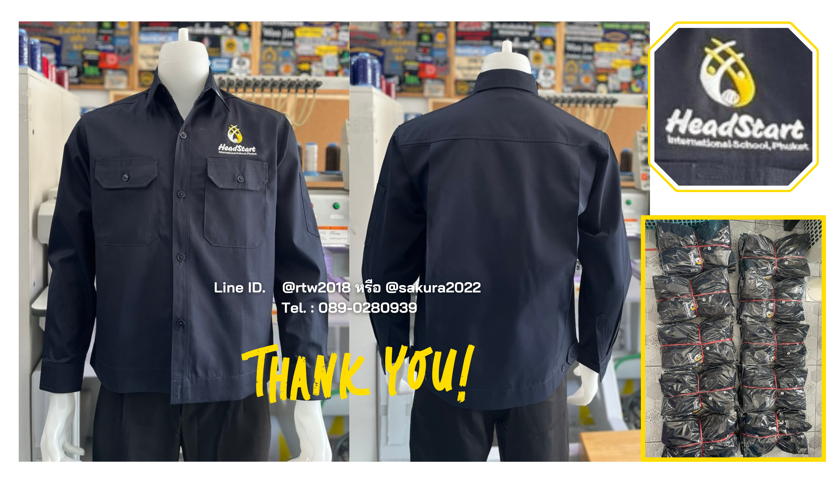 รหัส AB1.9 : เสื้อช่างแขนยาวผ้าคอมทวิวสีดำล้วน