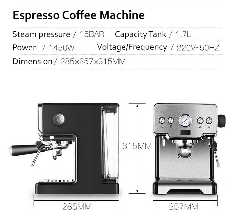 Italian Simi-Automatic coffee machine 1450W with steam