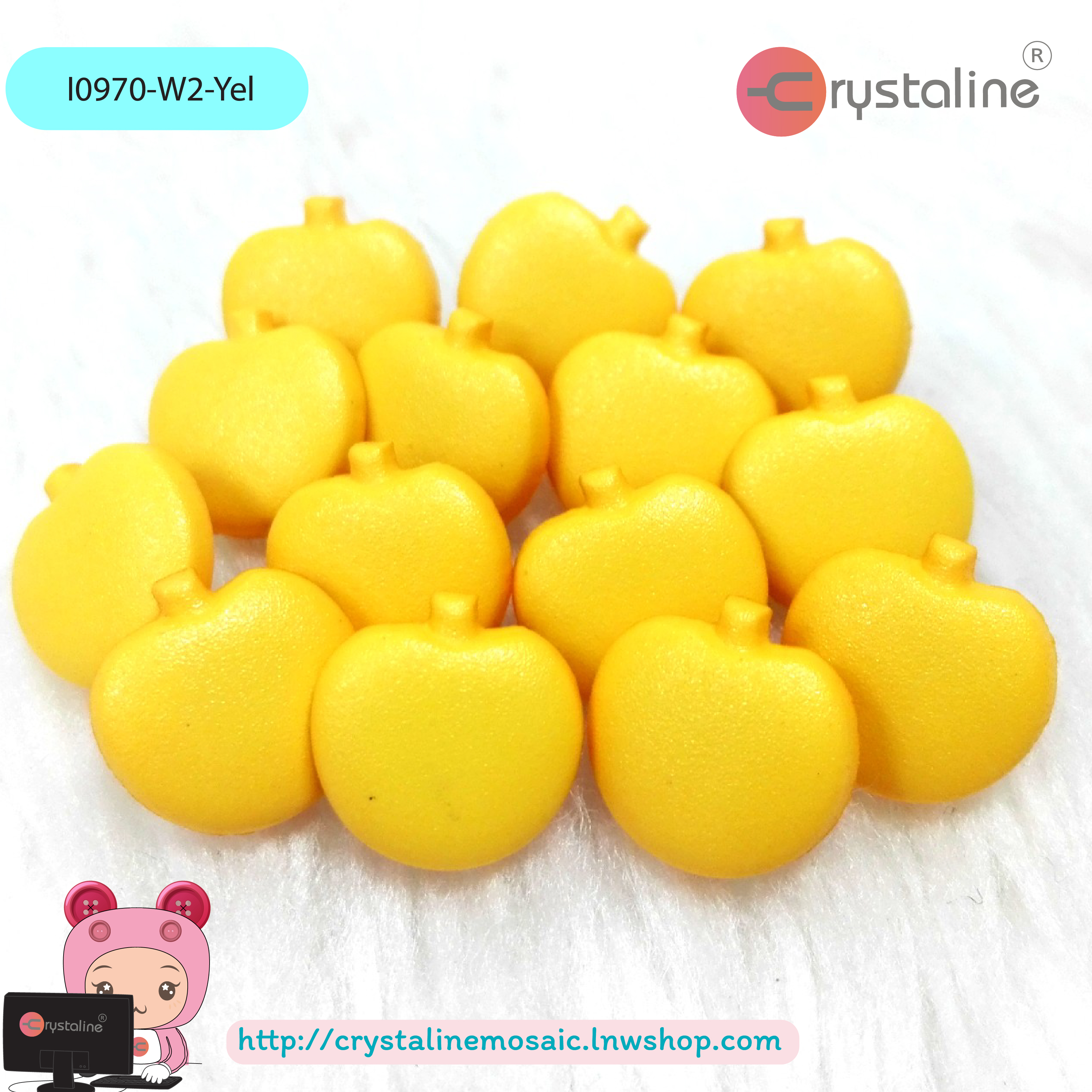 Apple button - Yellow col. (size 17L,144pcs/pack)