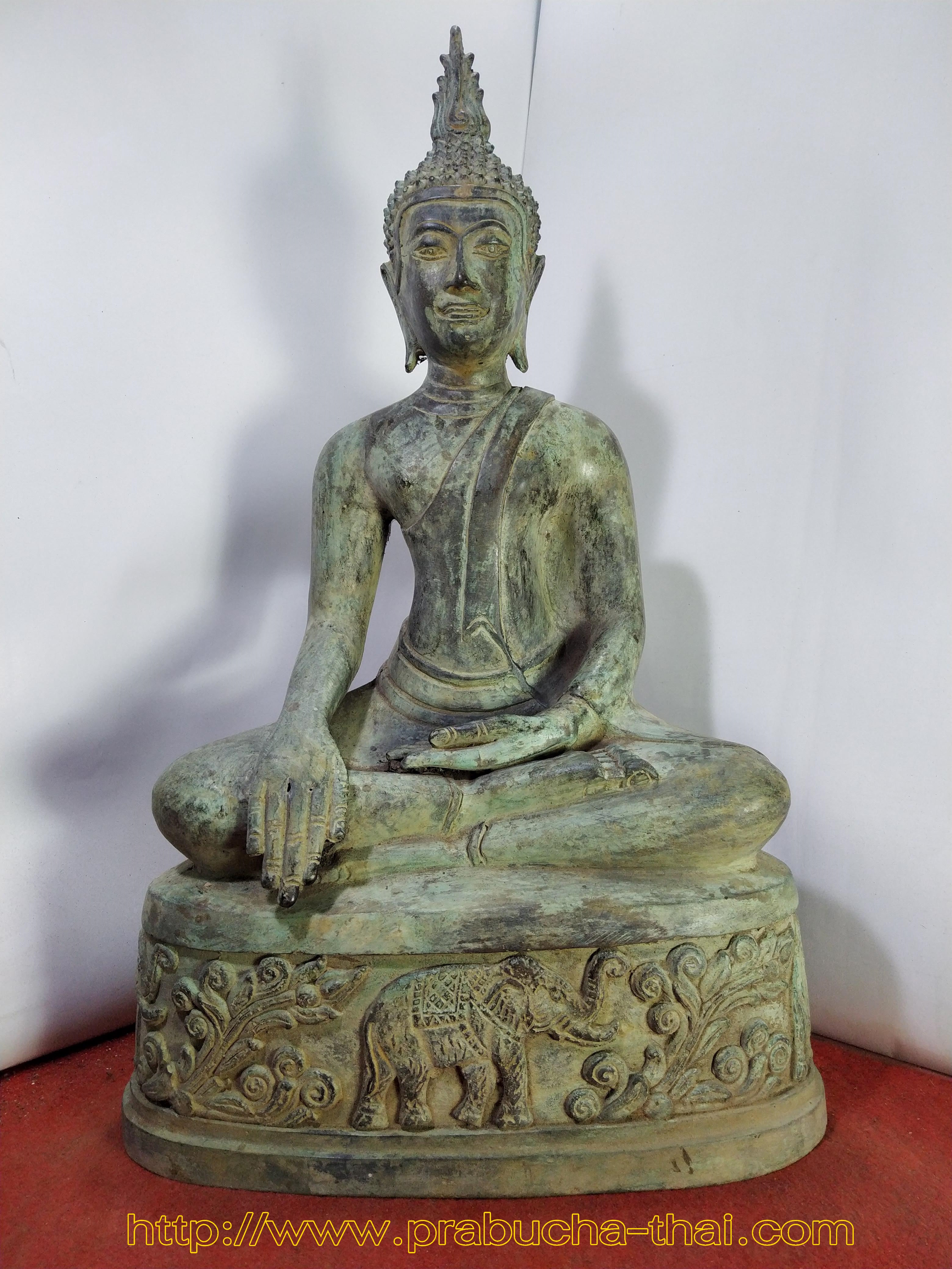 พระอู่ทอง ปางชนะมาร ฐานลายช้าง หน้าตัก 9 นิ้ว สภาพเก่า