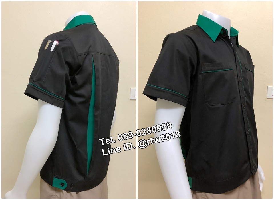 รหัส A37 : เสื้อช็อปแขนสั้นแบบดำกุ้นเขียวเข้ม