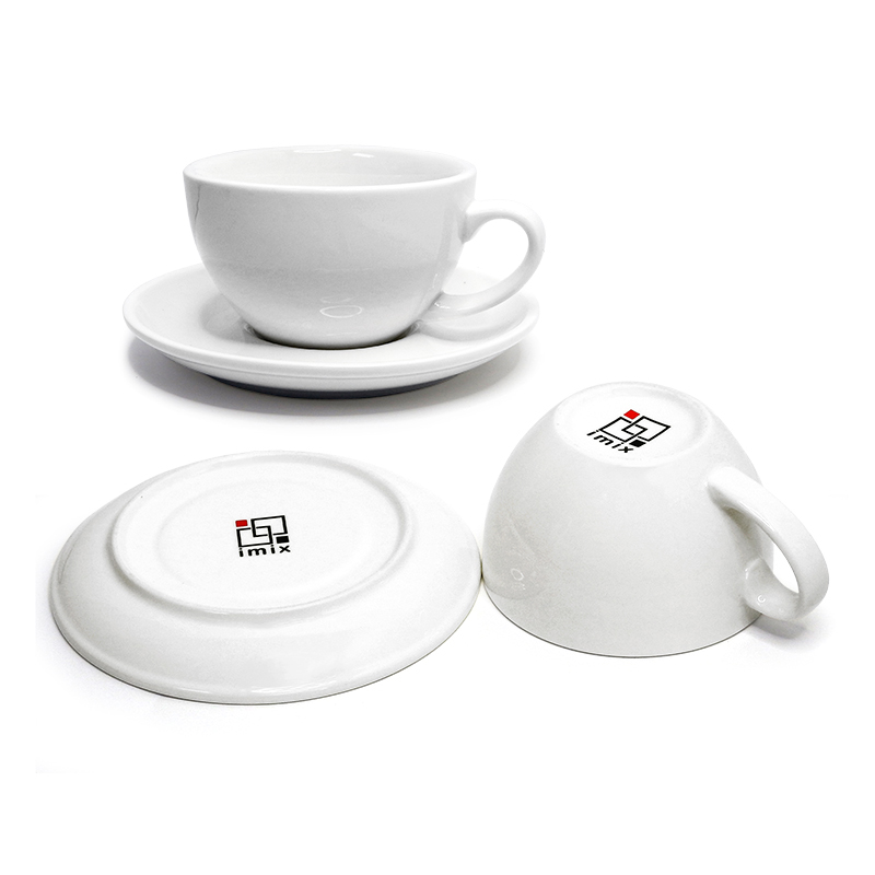 แก้วกาแฟไอมิกซ์ แก้วคาปูซิโน่ 300 มล. สีขาวเงา พร้อมจานรอง