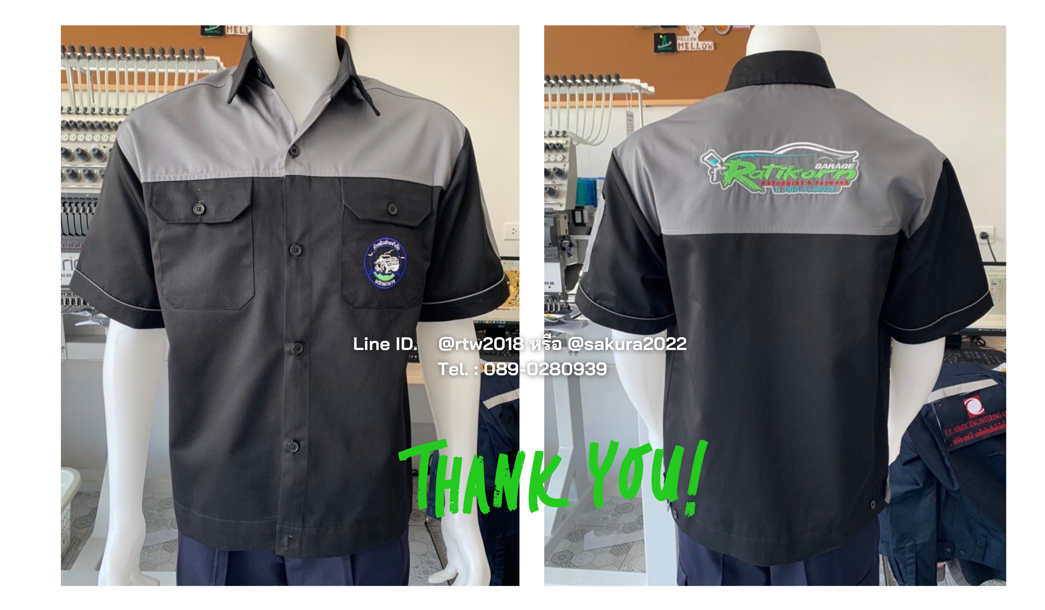 รหัส A24.1 : เสื้อช่างแขนสั้นผ้าคอมทวิวดำอกเทา