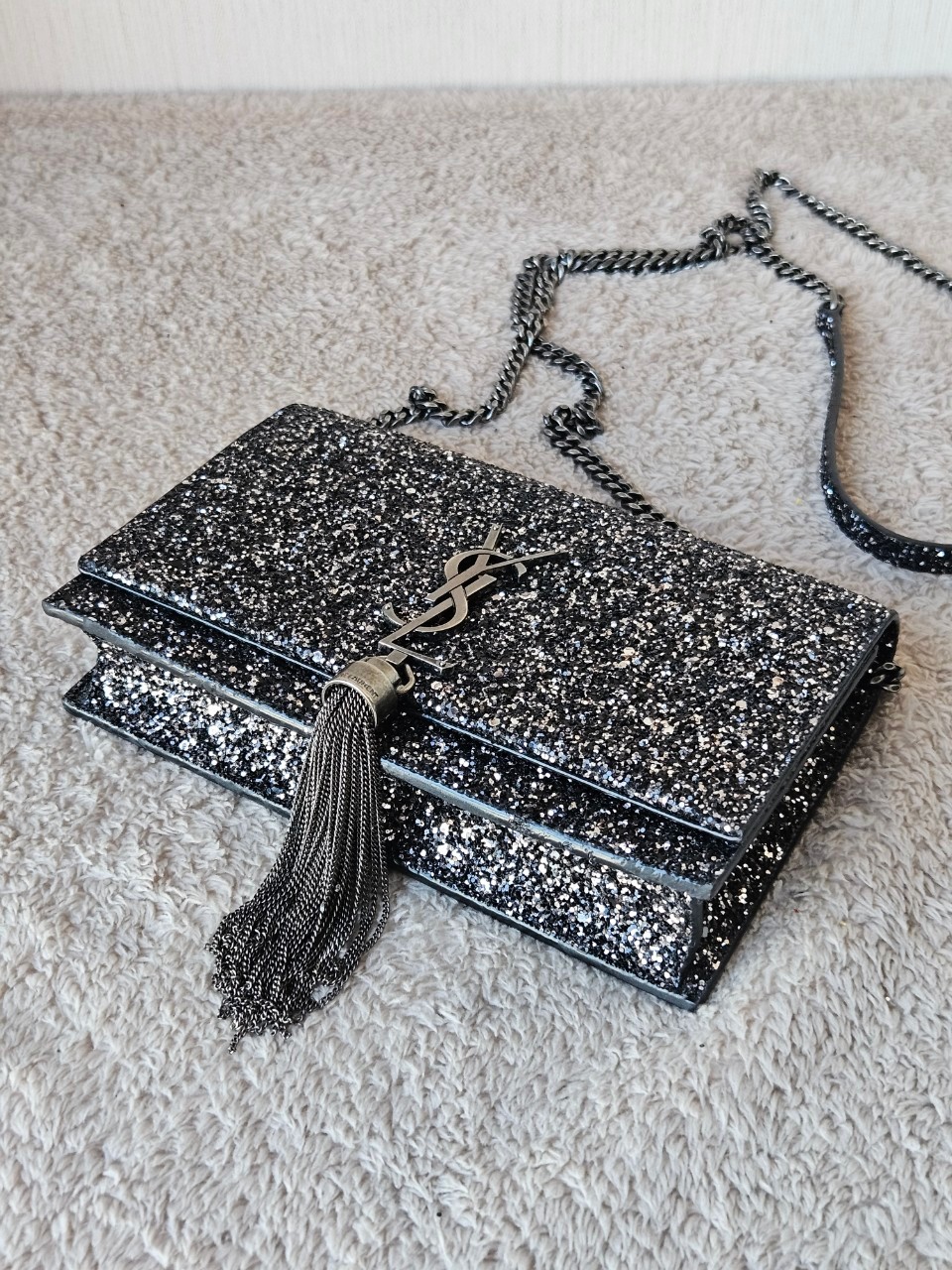 YSL 452159 Kate Bag in Black Sequins 7.5