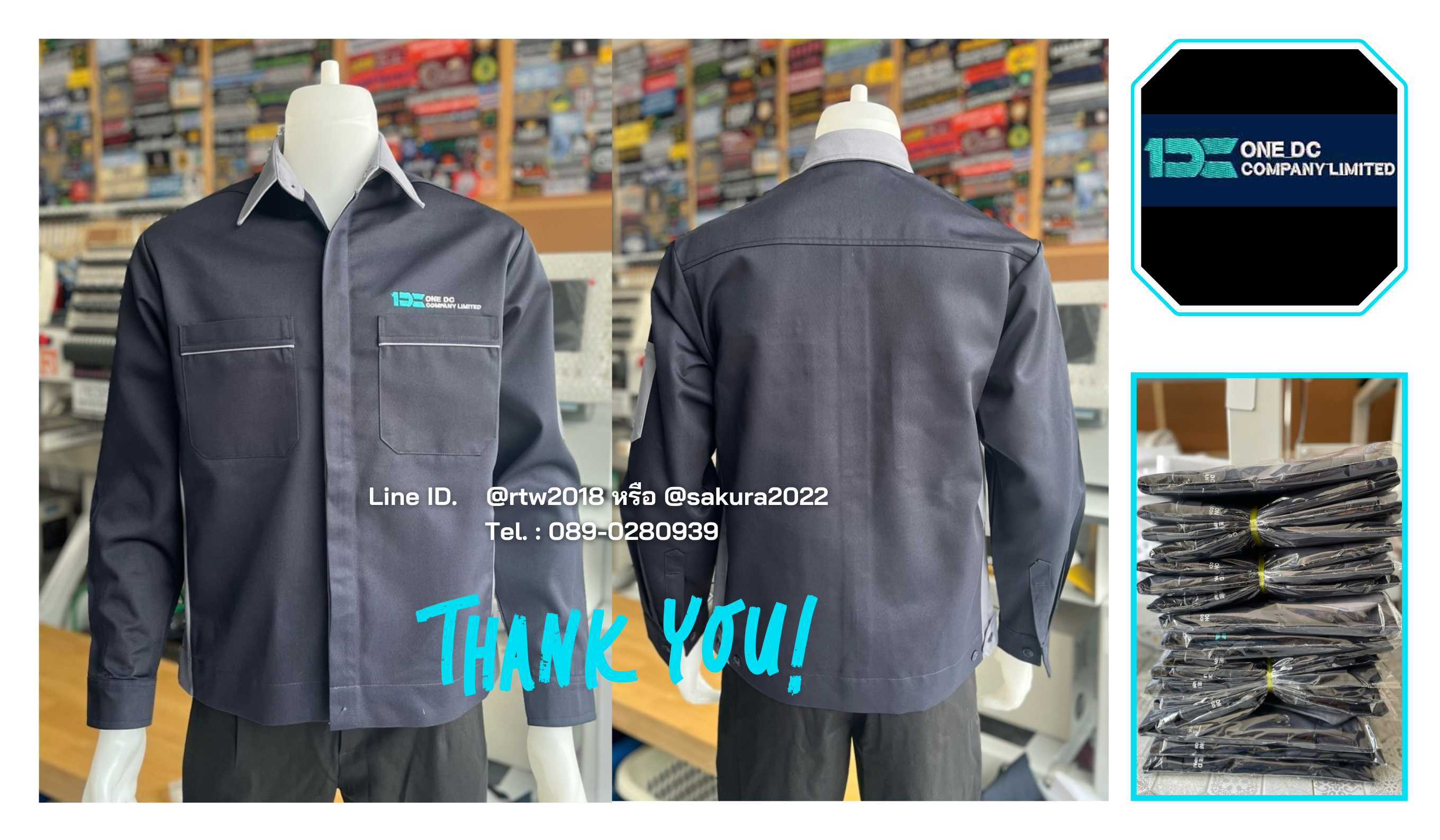 รหัส AB10.1 : เสื้อช่างแขนยาวผ้าคอมทวิวสีกรมท่าข้างเทา (ซ่อนสาบ)