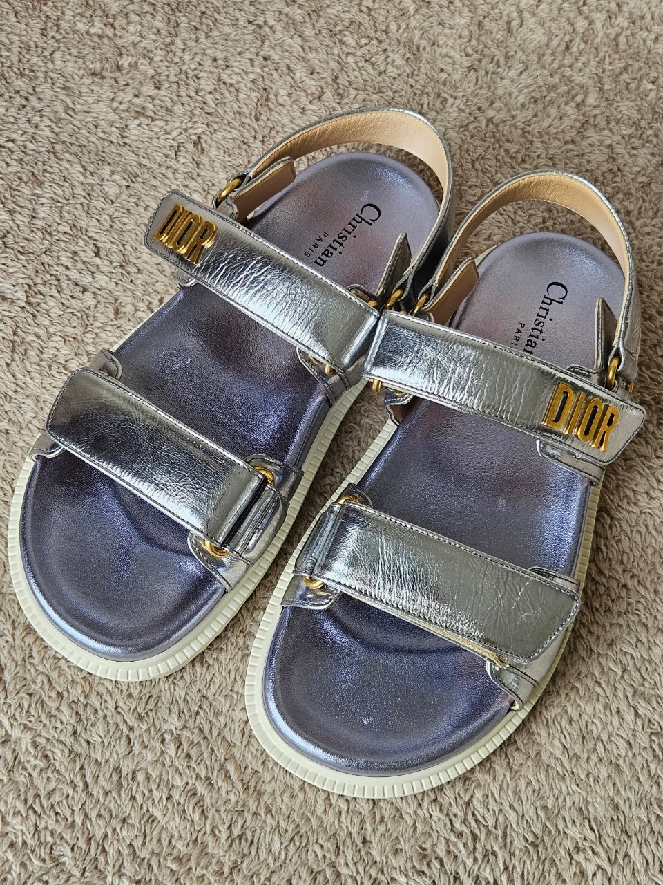 Dior Dioract Silver Leather Sandals