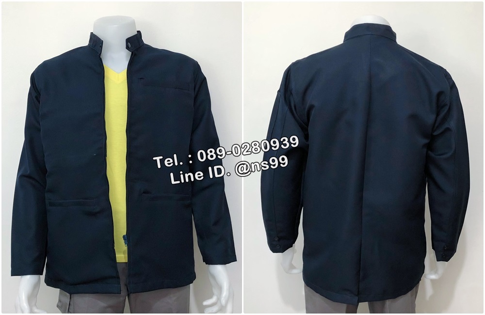 รหัส T2 : เสื้อแมสเซ็นเจอร์แขนยาวผ้าลีวายคอจีนสีกรมท่า