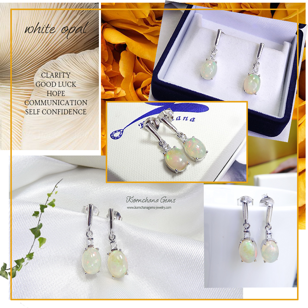 ต่างหูโอปอลสีขาวเหลือบรุ้ง ดีไซน์เรียบแต่เก๋ แมทซ์ได้กับทุกชุด เข้าได้กับทุกสไตล์ ตัวเรือนเงินแท้ silver925 ความยาวต่างหู 2.5 cm.