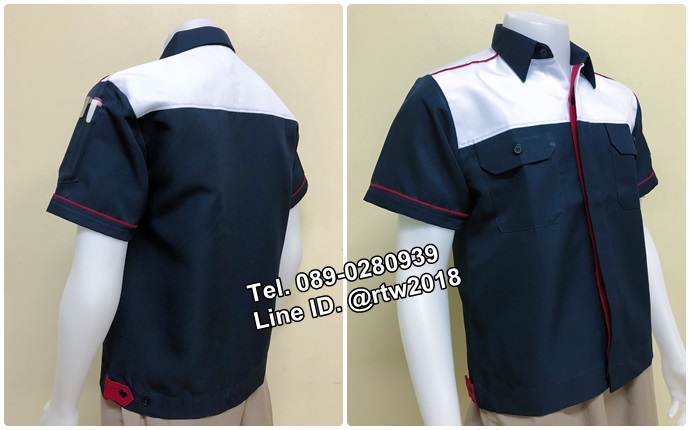 เสื้อช็อปแขนสั้นแบบกรมอกขาวกระดุมซ่อนสาบ (รหัส A3)