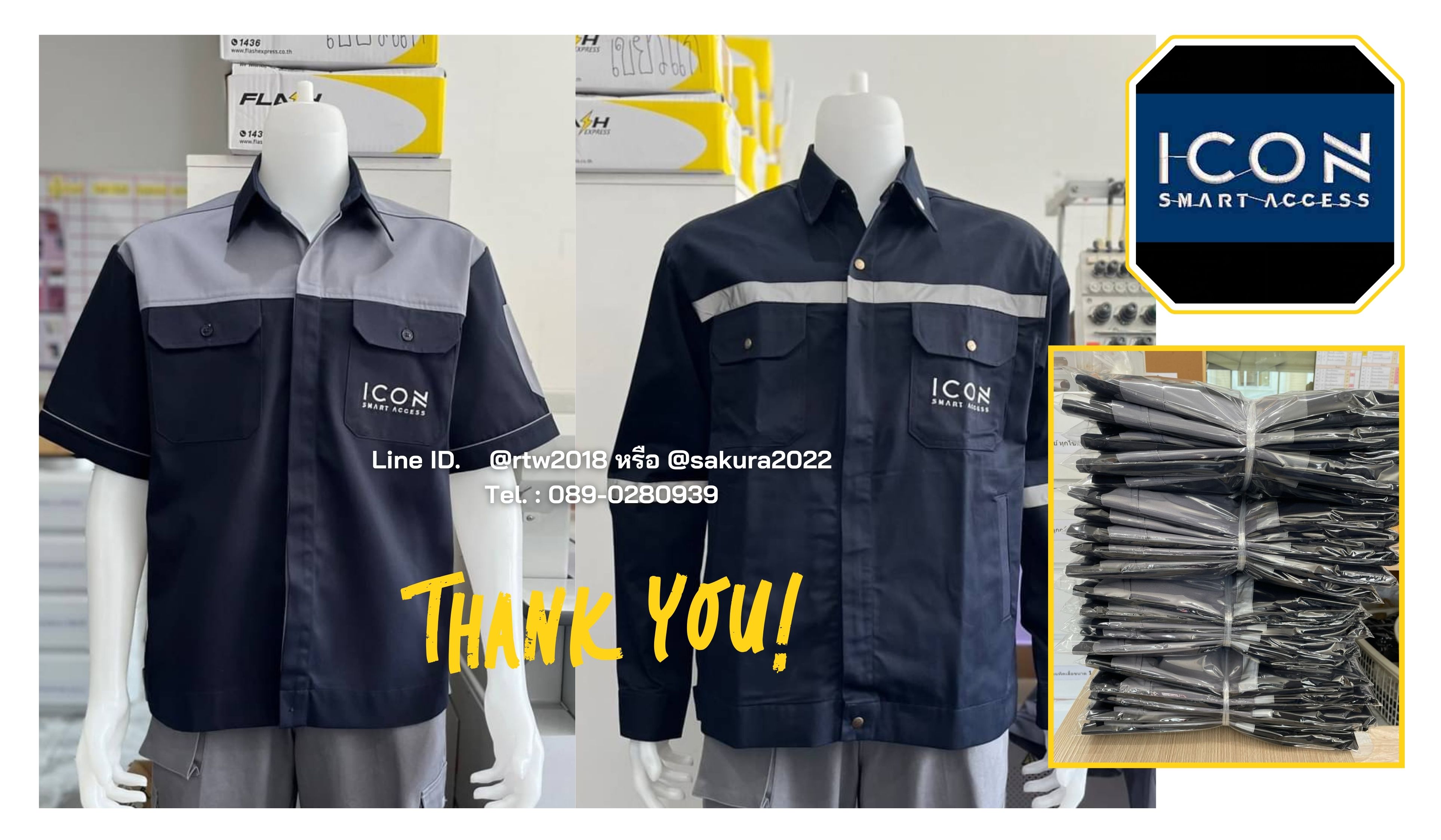 รหัส A9.1 : เสื้อช่างแขนสั้นผ้าคอมทวิวสีกรมท่าอกเทา (ซ่อนสาบ)