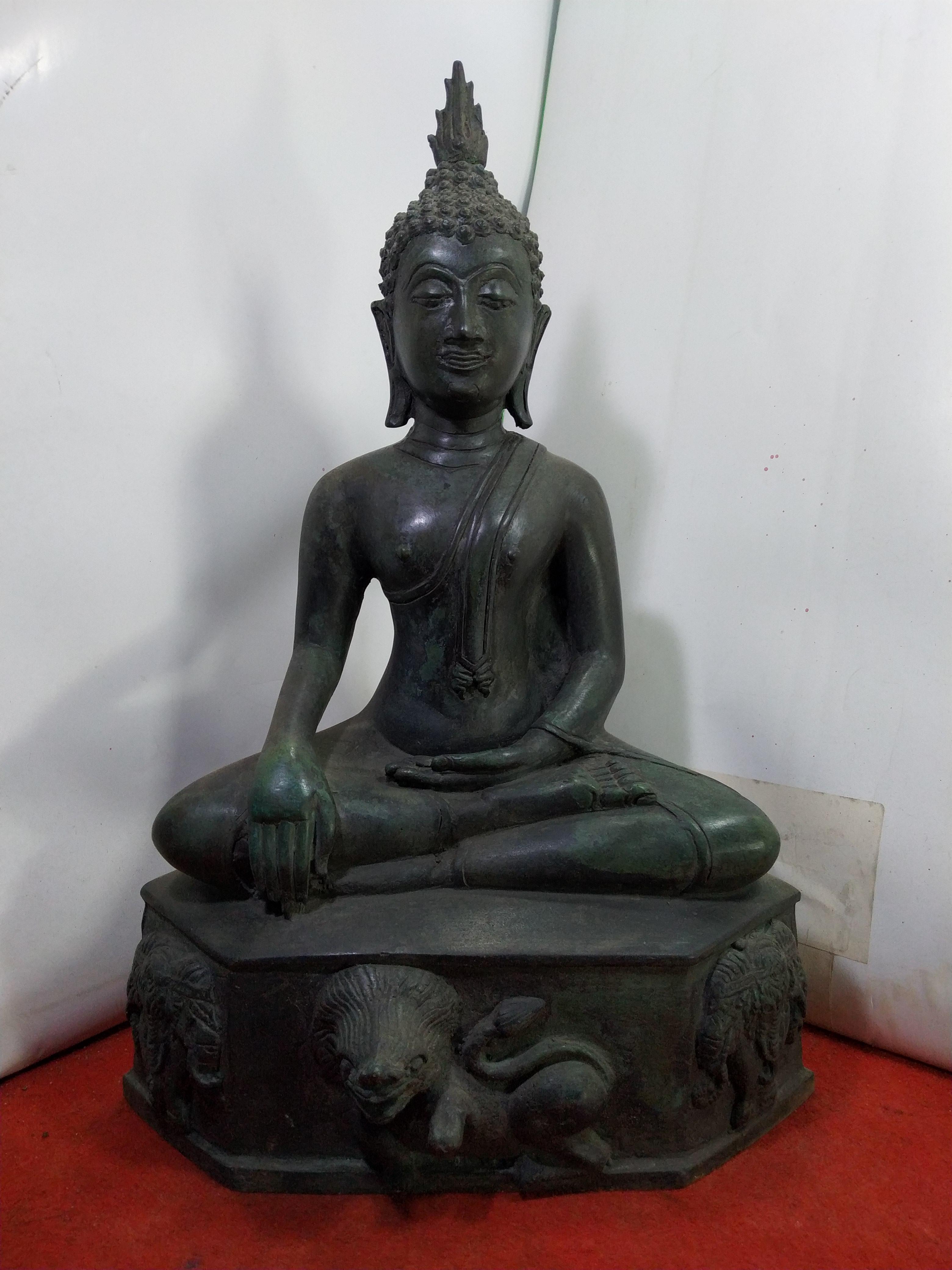 พระสุโขทัย ปางสดุ้งมาร หน้าตัก 9 นิ้ว สูง 17 นิ้ว เนื้อโลหะสำริด