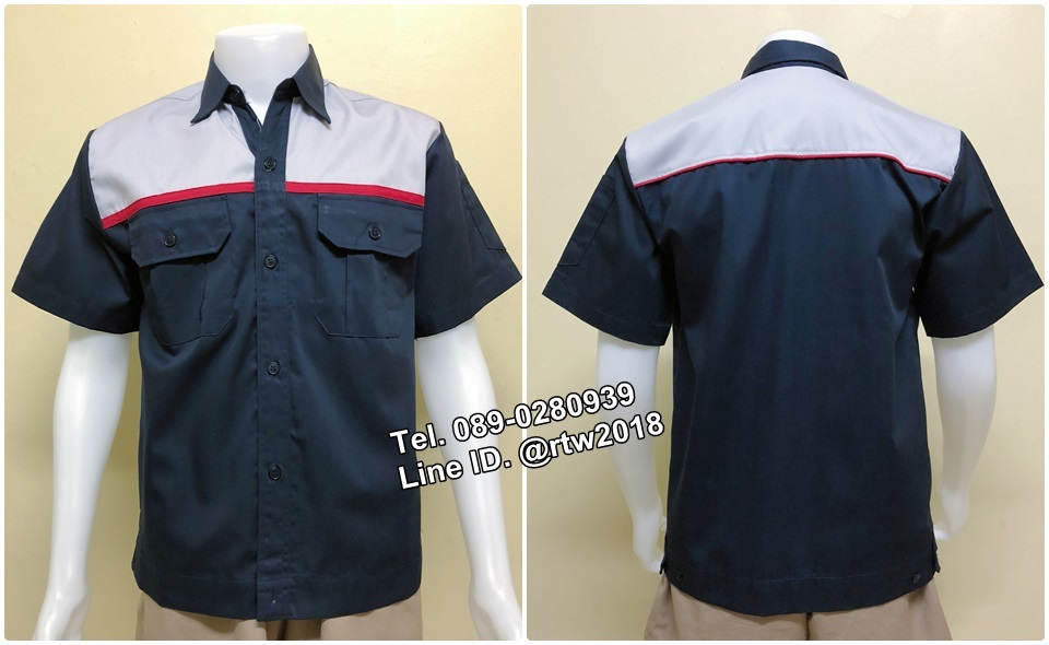 รหัส A29 : เสื้อช่างแขนสั้นแบบกรมอกเทากุ้นแดง