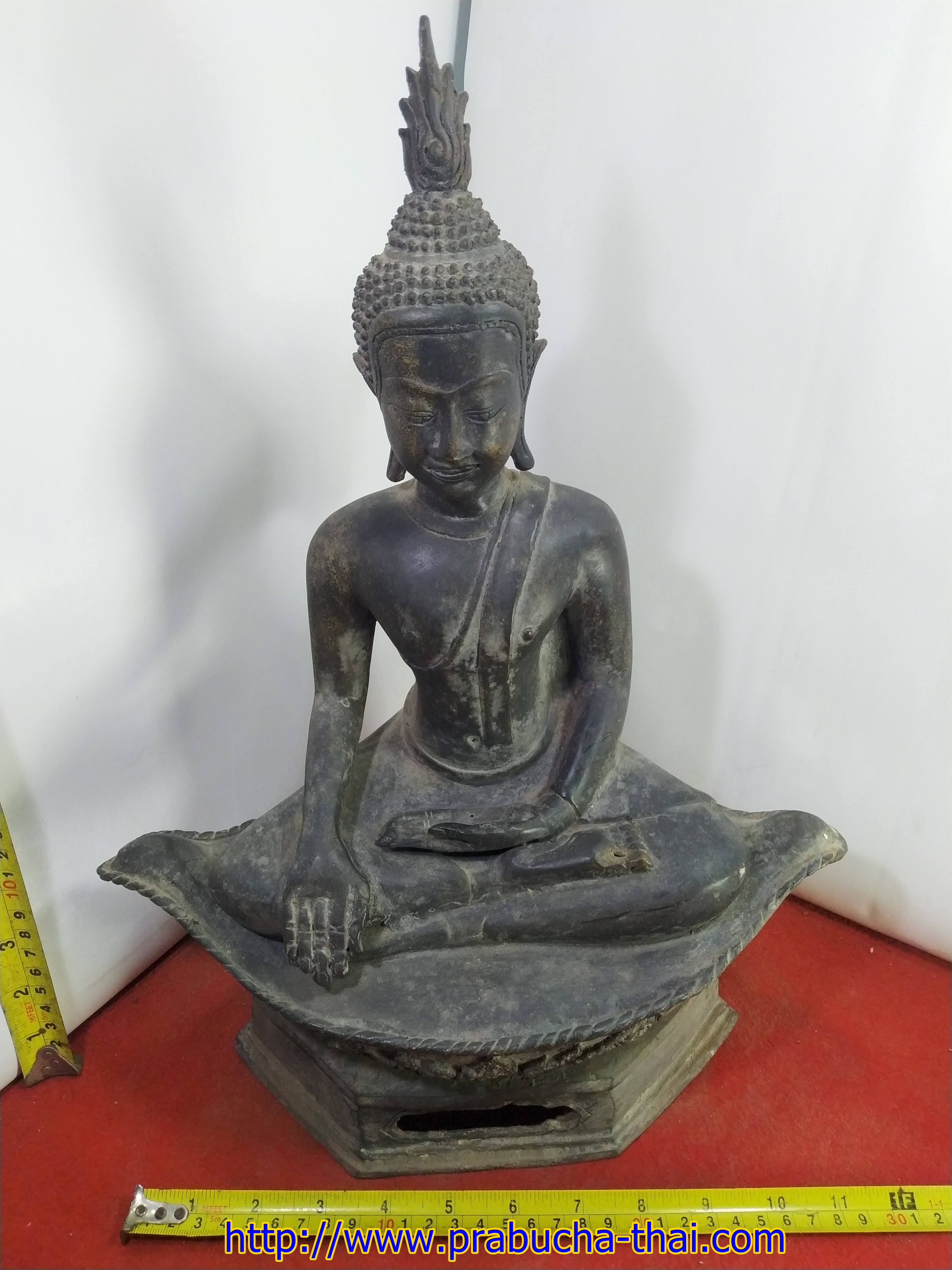 พระอู่ทอง ปางสดุ้งมาร ฐานเรือ หน้าตัก ๙ นิ้ว เนื้อสำริด