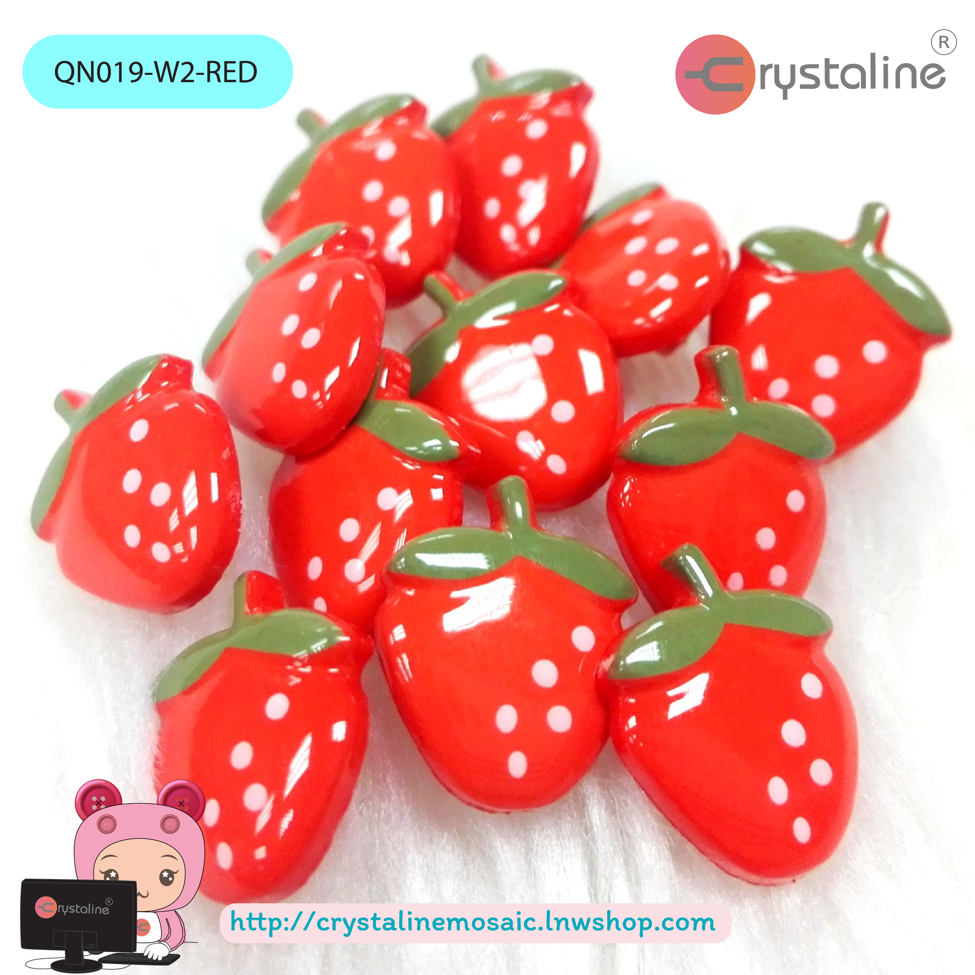 Strawberry button - Red col. (size 18L,1pc/pack)