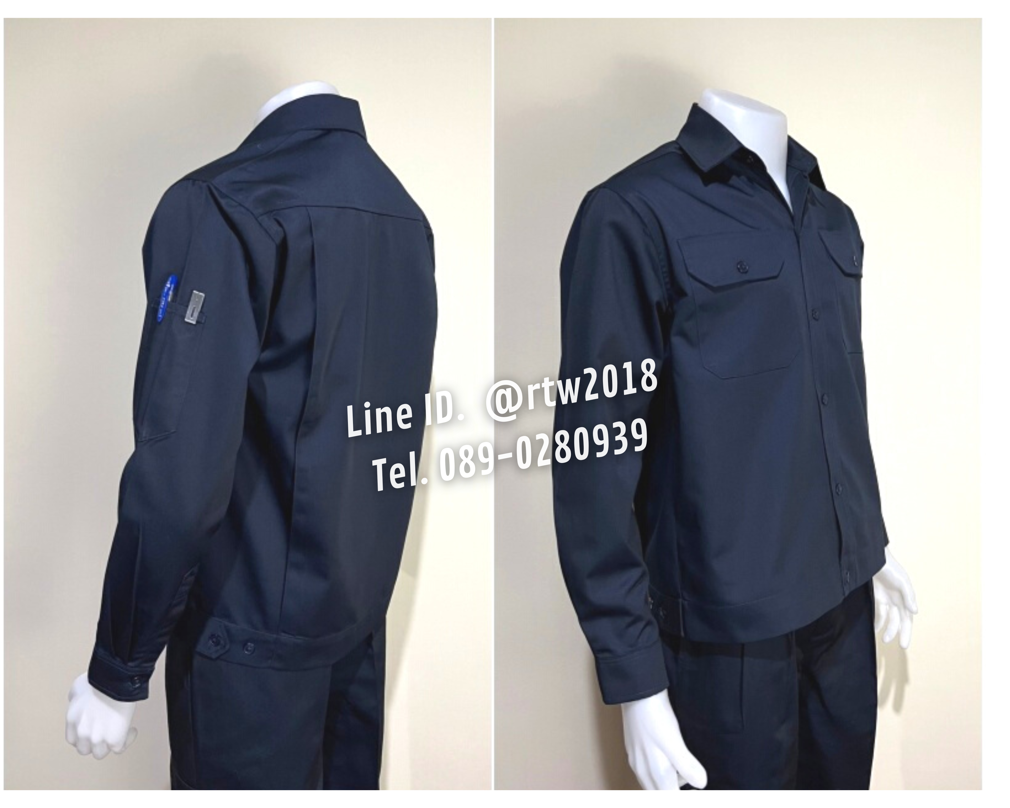 รหัส AB1.1 : เสื้อช่างแขนยาวผ้าคอมทวิวสีกรมท่าล้วน