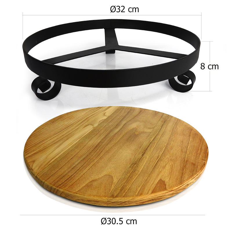 Set round cake stand Height 8 cm-including teak plate and cover