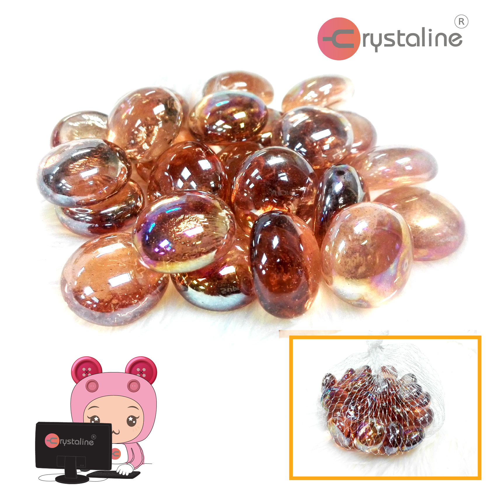 Round glass nugget - light brown col. (35pcs/pack)