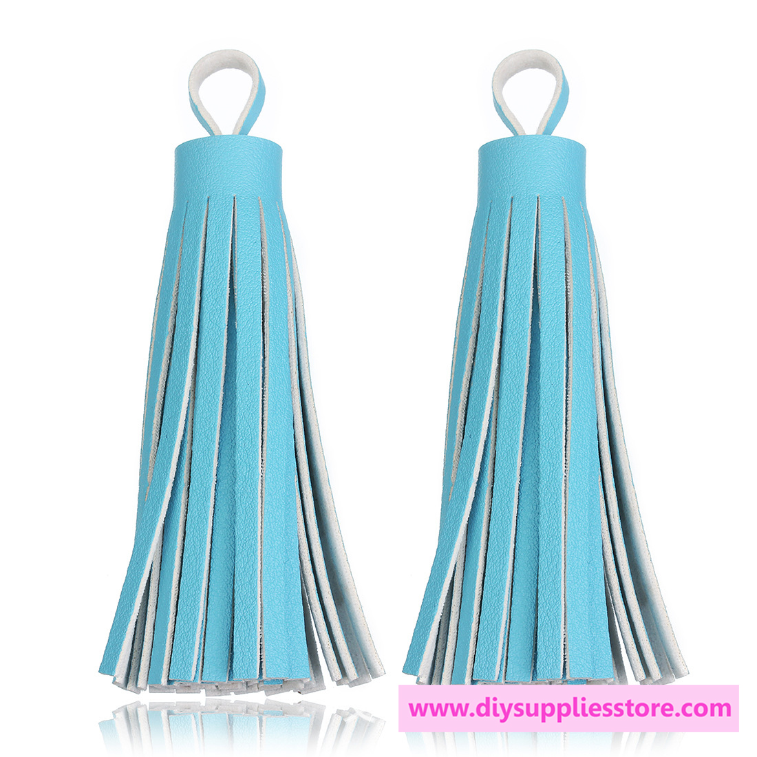 ขายส่ง พู่หนัง ยาว 8ซม. สีฟ้า (เป็นคู่/2ชิ้น)