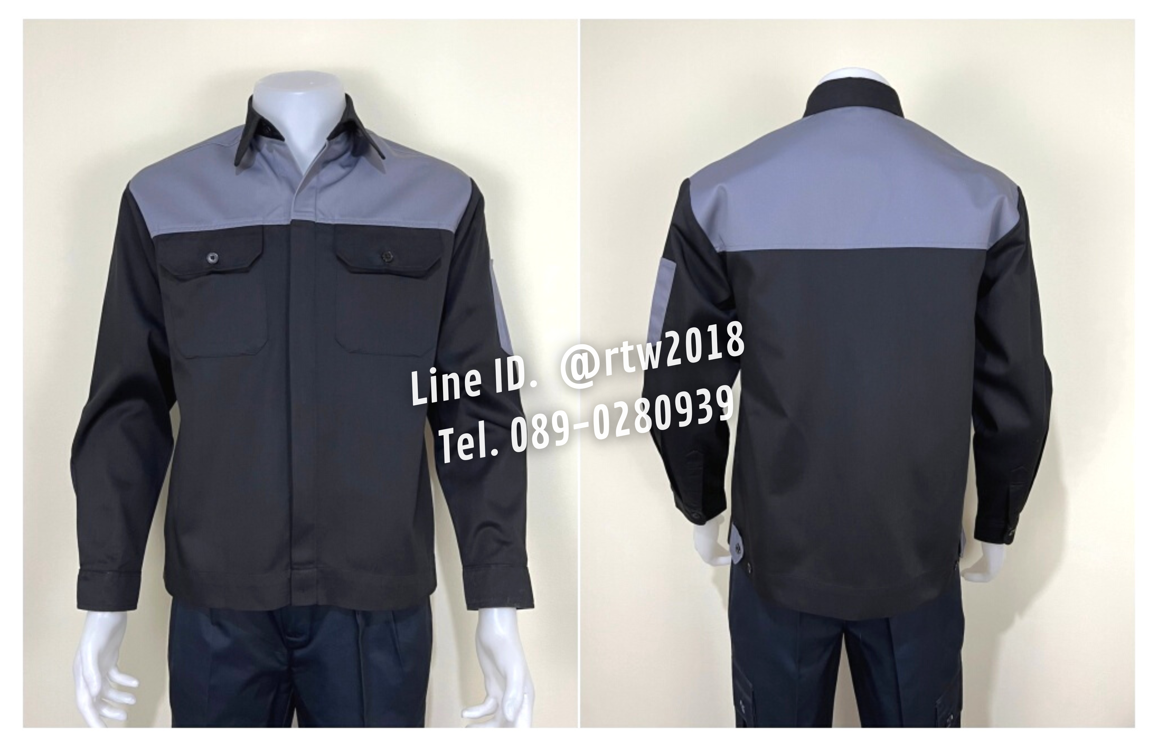 รหัส AB4.9 : เสื้อช่างแขนยาวผ้าคอมทวิวดำอกเทา (ซ่อนสาบ)