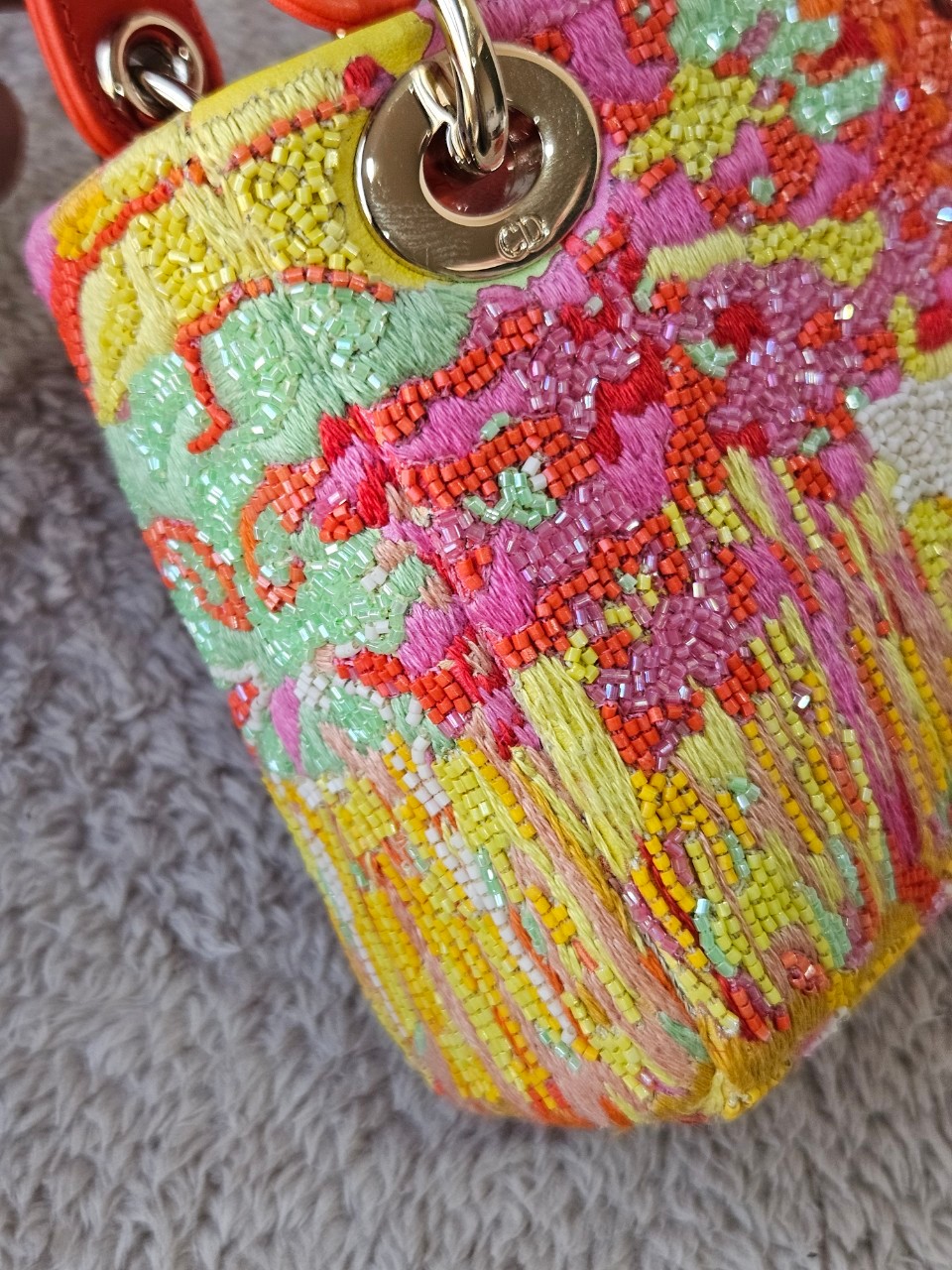 Lady Dior Micro Multicolor - Orange Gold Hardware