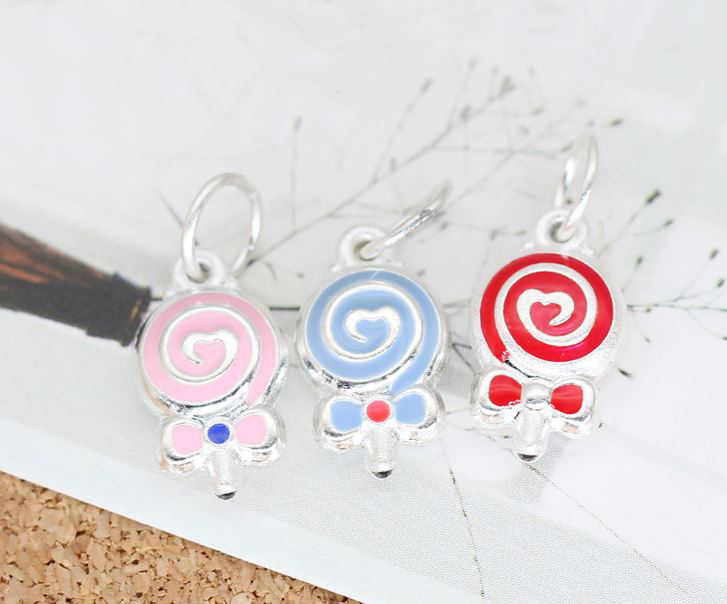 จี้เงินแท้ 92.5% อมยิ้ม Sweet Lollipop สีแดง 13.3*7.7*4mm (1ชิ้น)