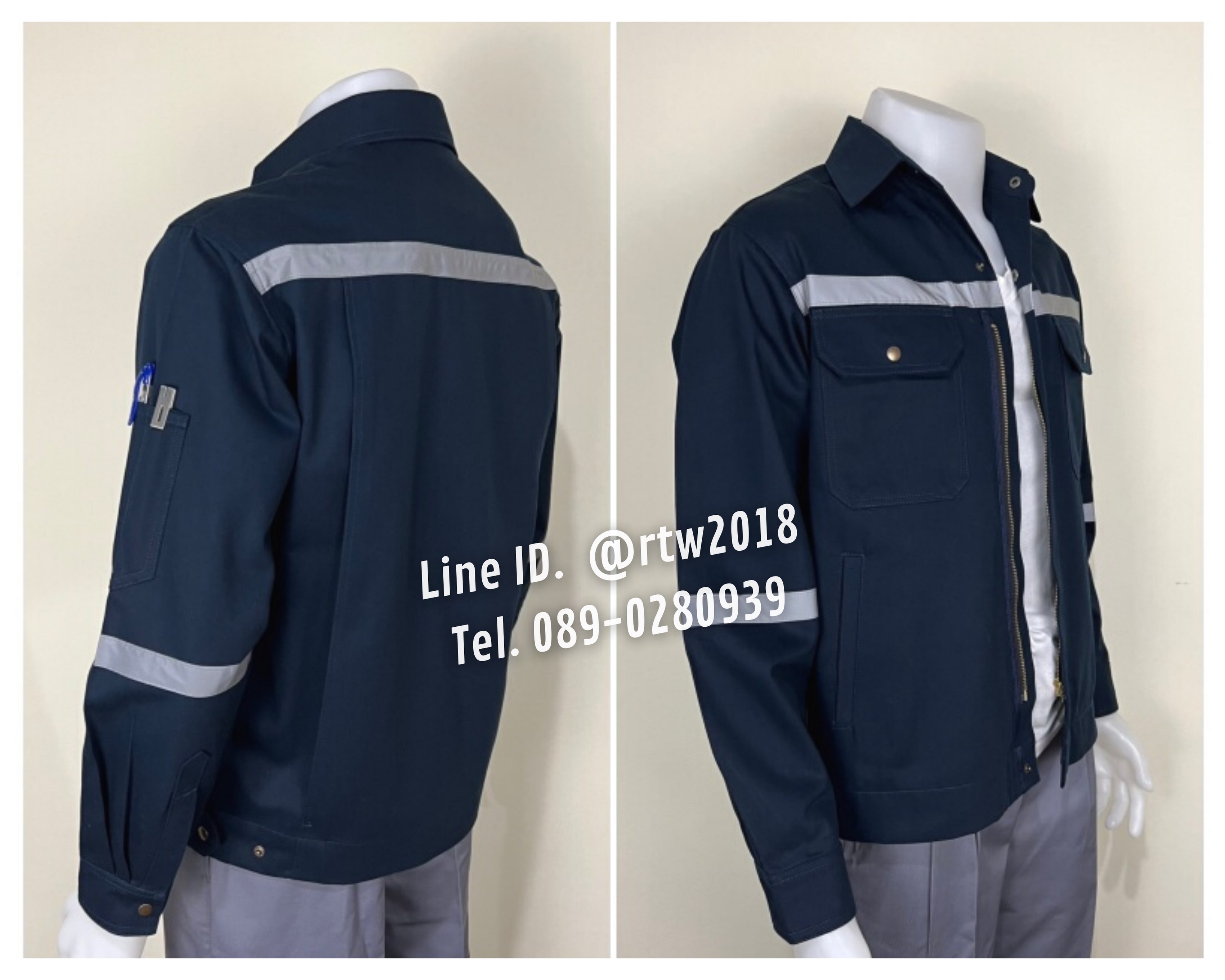 รหัส AB18.1 : เสื้อช่างแจ็คเก็ตแขนยาวผ้าเวสปอยท์ 4 กระเป๋าสีกรมท่า (ติดสะท้อนแสง)