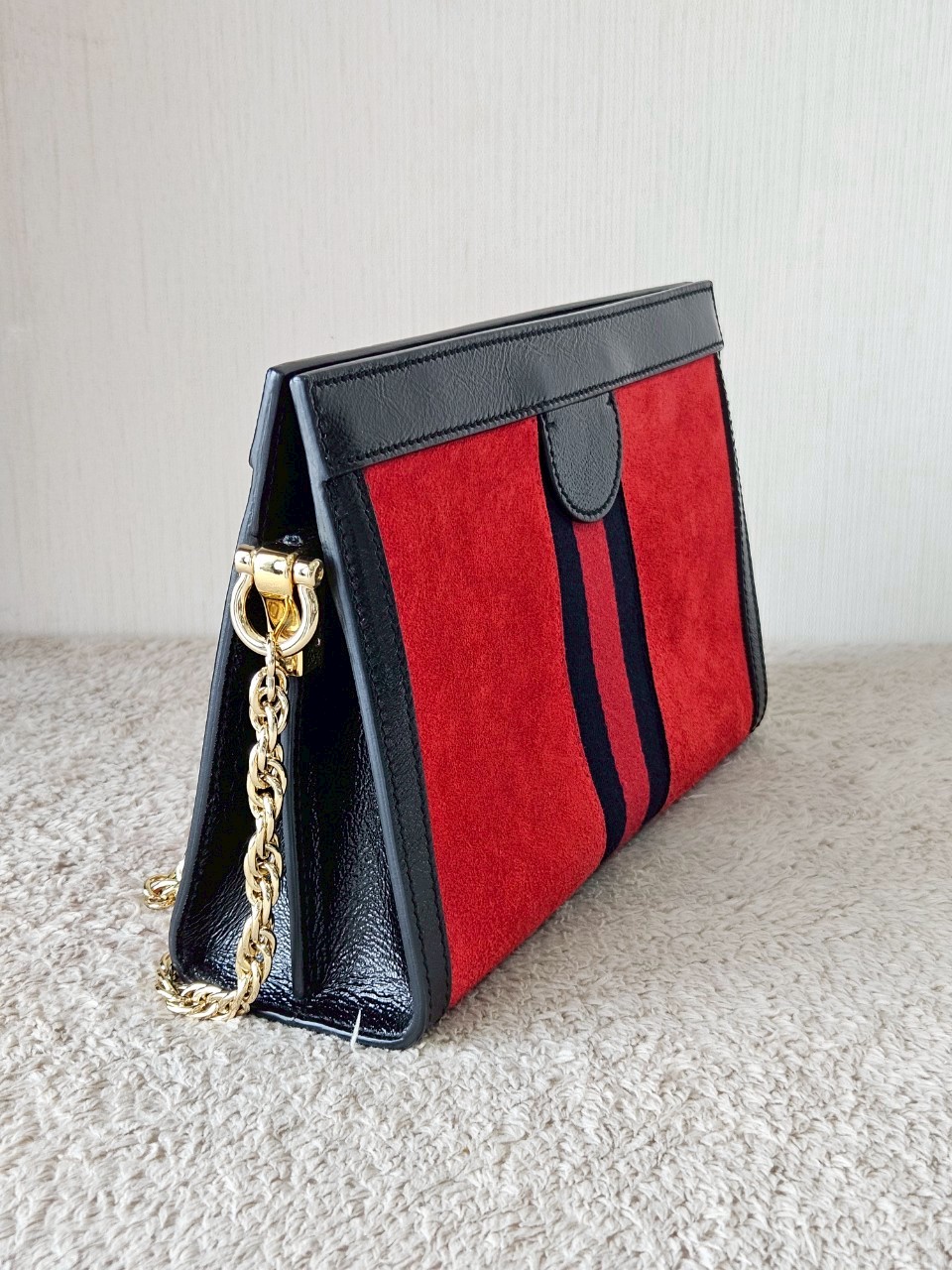 Gucci 503877 Ophidia Red Suede Chain Shoulder Bag