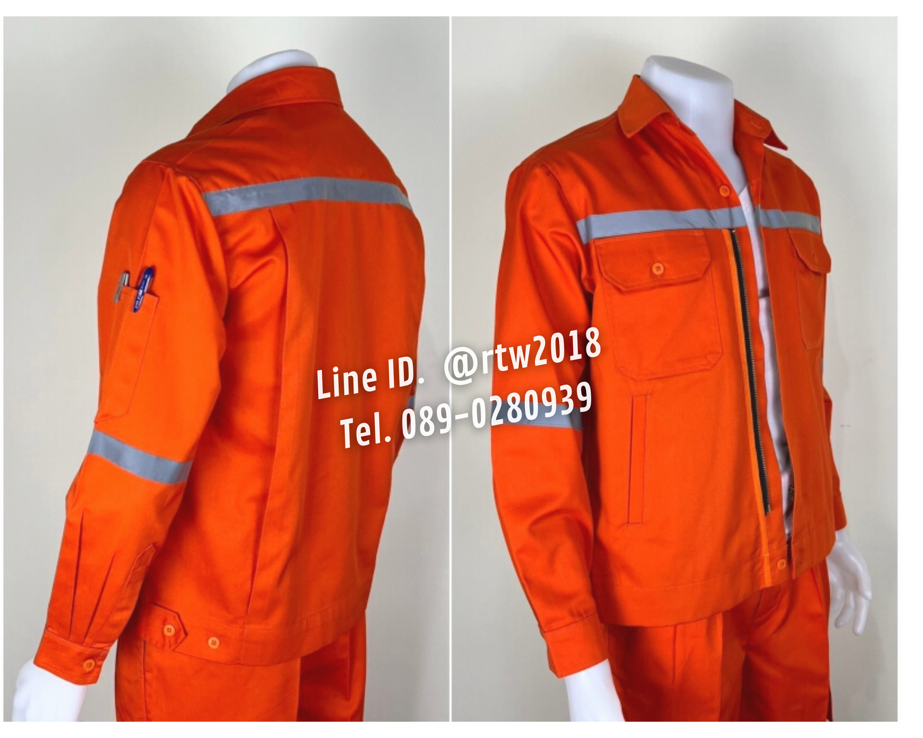 รหัส AB7.4 : เสื้อช่างแจ็คเก็ตแขนยาวผ้าคอมทวิวสีส้ม 4 กระเป๋า (ติดสะท้อนแสง)