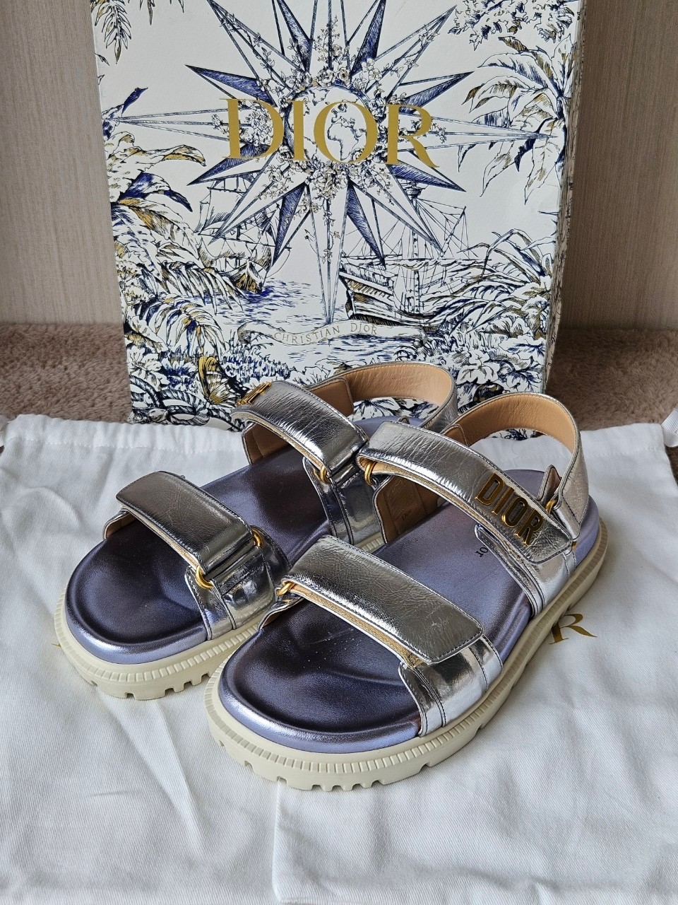 Dior Dioract Silver Leather Sandals