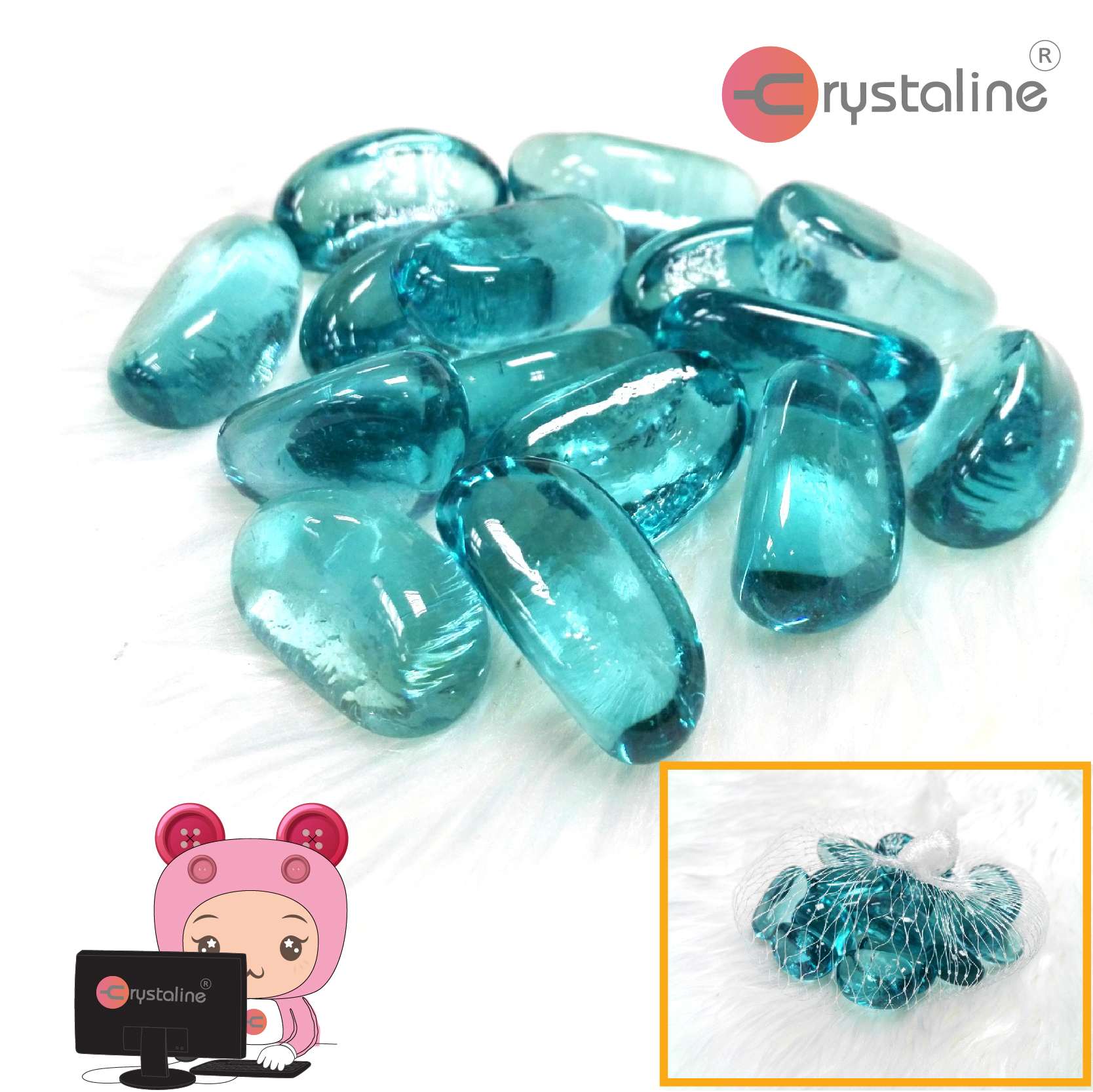 Oval glass nugget - blue sky col. (35pcs/pack)