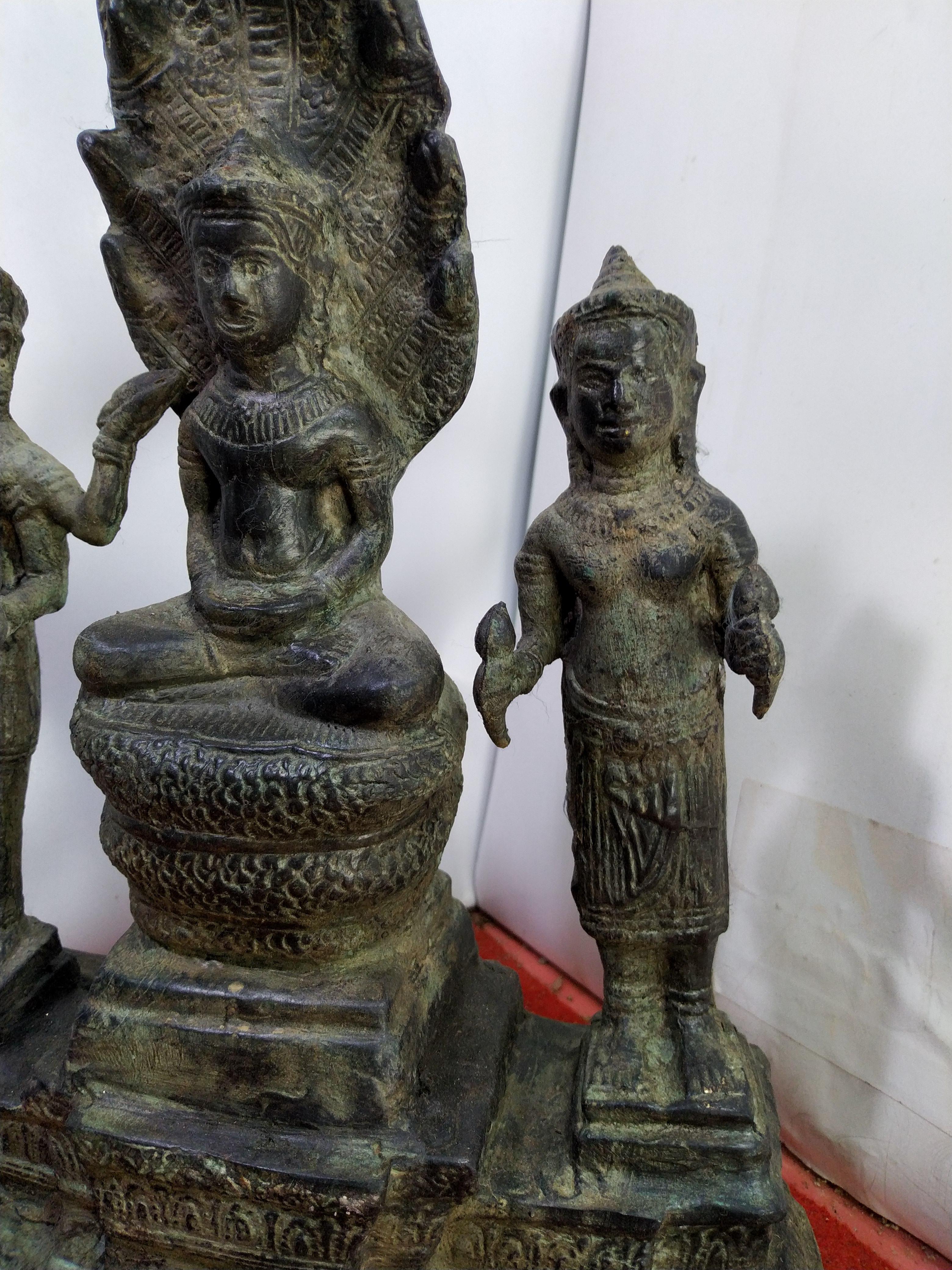 พระนาคปรก พระนารายณ์ พระแม่อุมา ทราวดี เนื้อสำริดสภาพเก่า