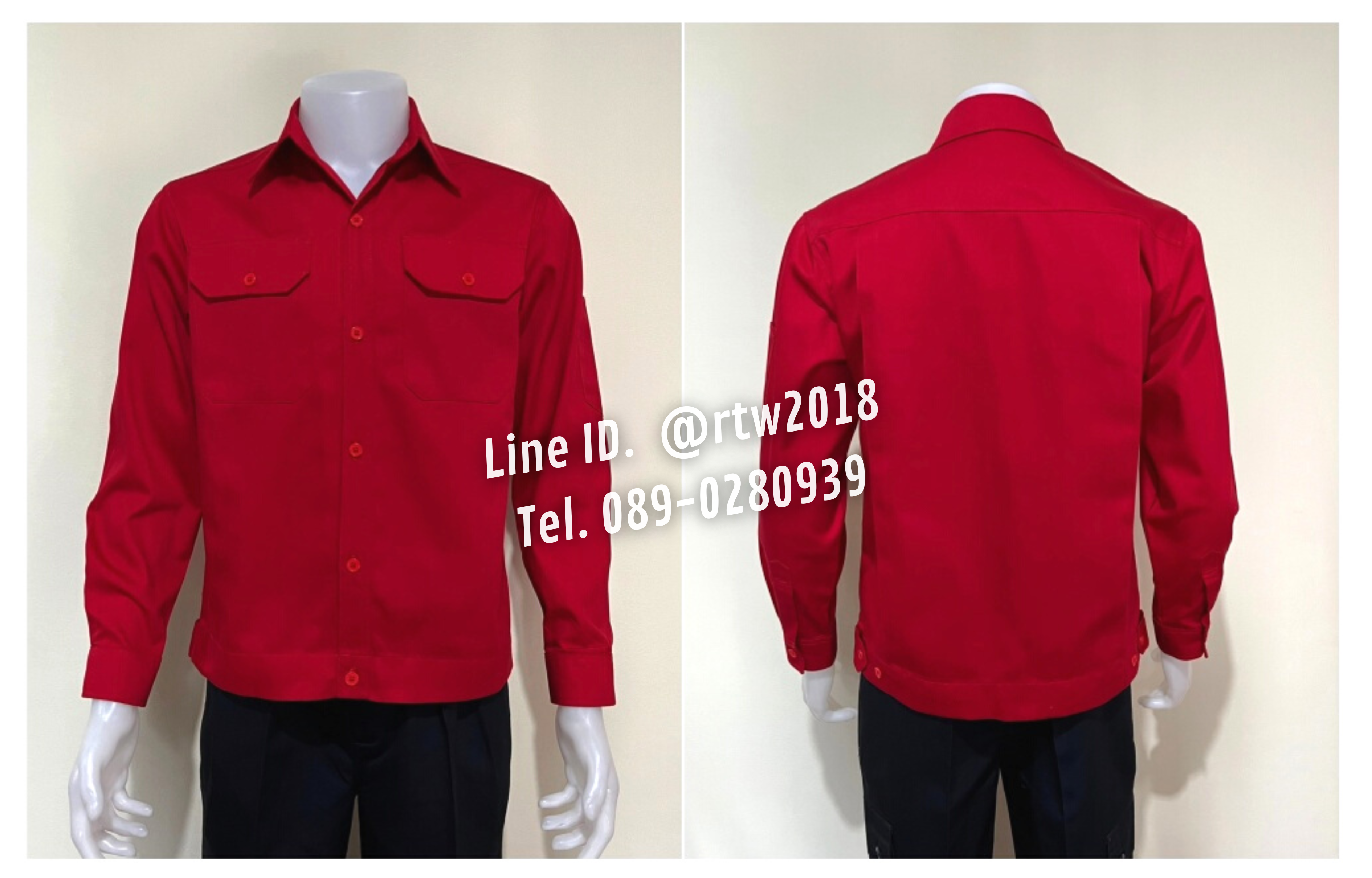 รหัส AB1.6 : เสื้อช่างแขนยาวผ้าคอมทวิวสีแดงล้วน