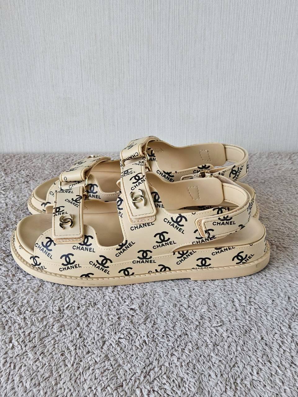 Chanel CC Dad Sandals In Rubber with God Hardware Beige