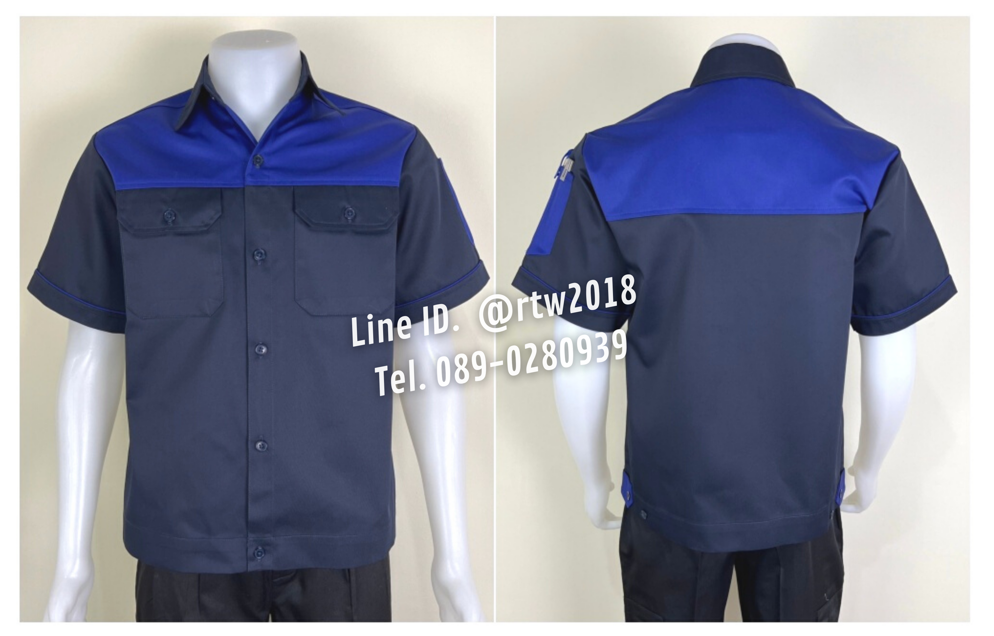 รหัส A23.1 : เสื้อช่างแขนสั้นผ้าคอมทวิวกรมท่าอกน้ำเงิน