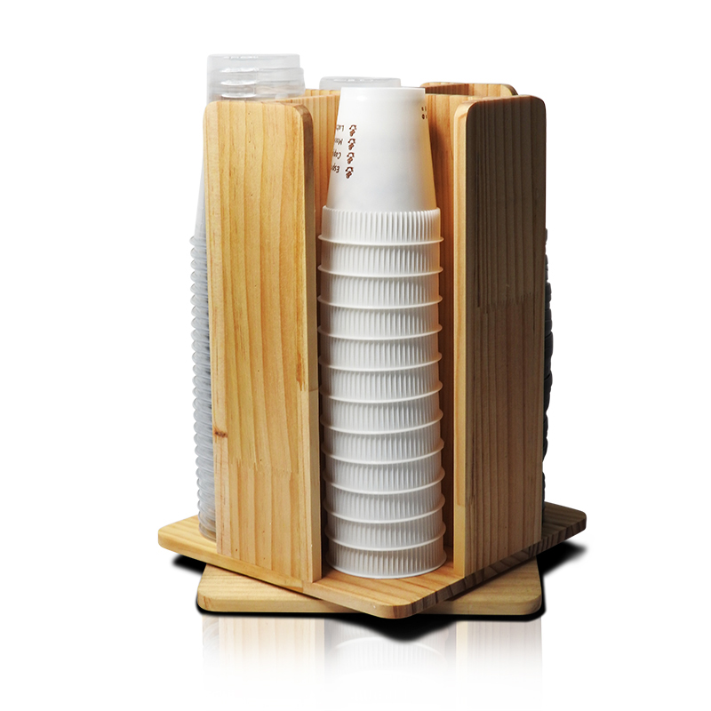 ที่ใส่แก้วกาแฟ หรือ แก้วเครื่องดื่มพลาสติก ไม้ 4 ช่อง ฐานหมุน 360 องศา