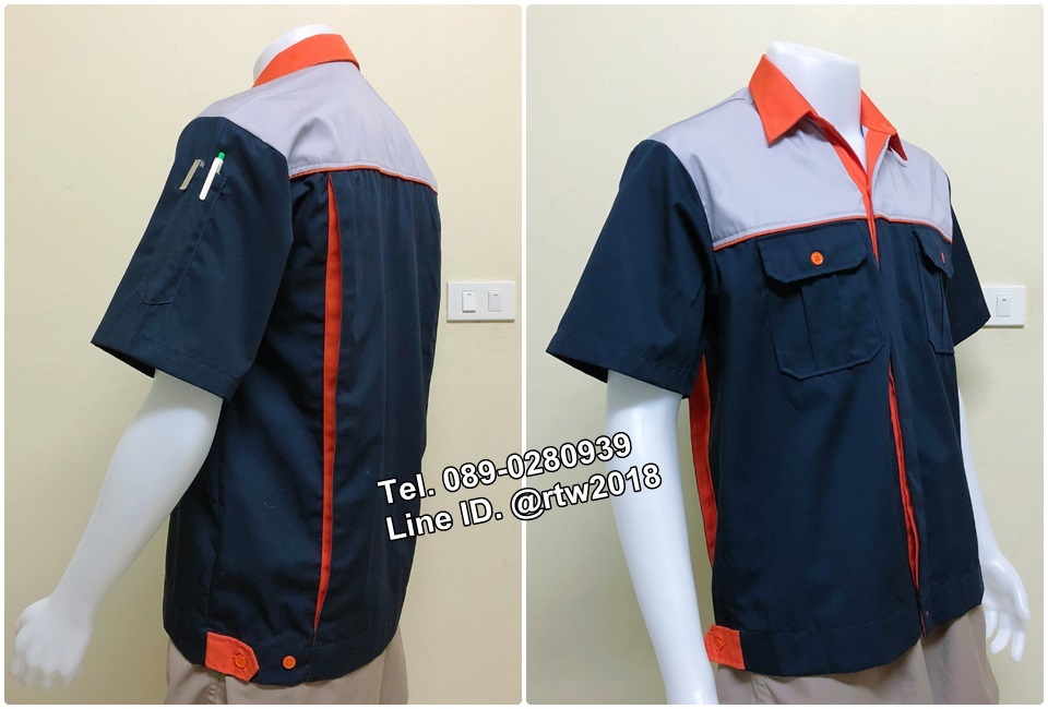 เสื้อช็อปแขนสั้นแบบกรมอกเทาอ่อนกุ้นส้ม (รหัส A21)