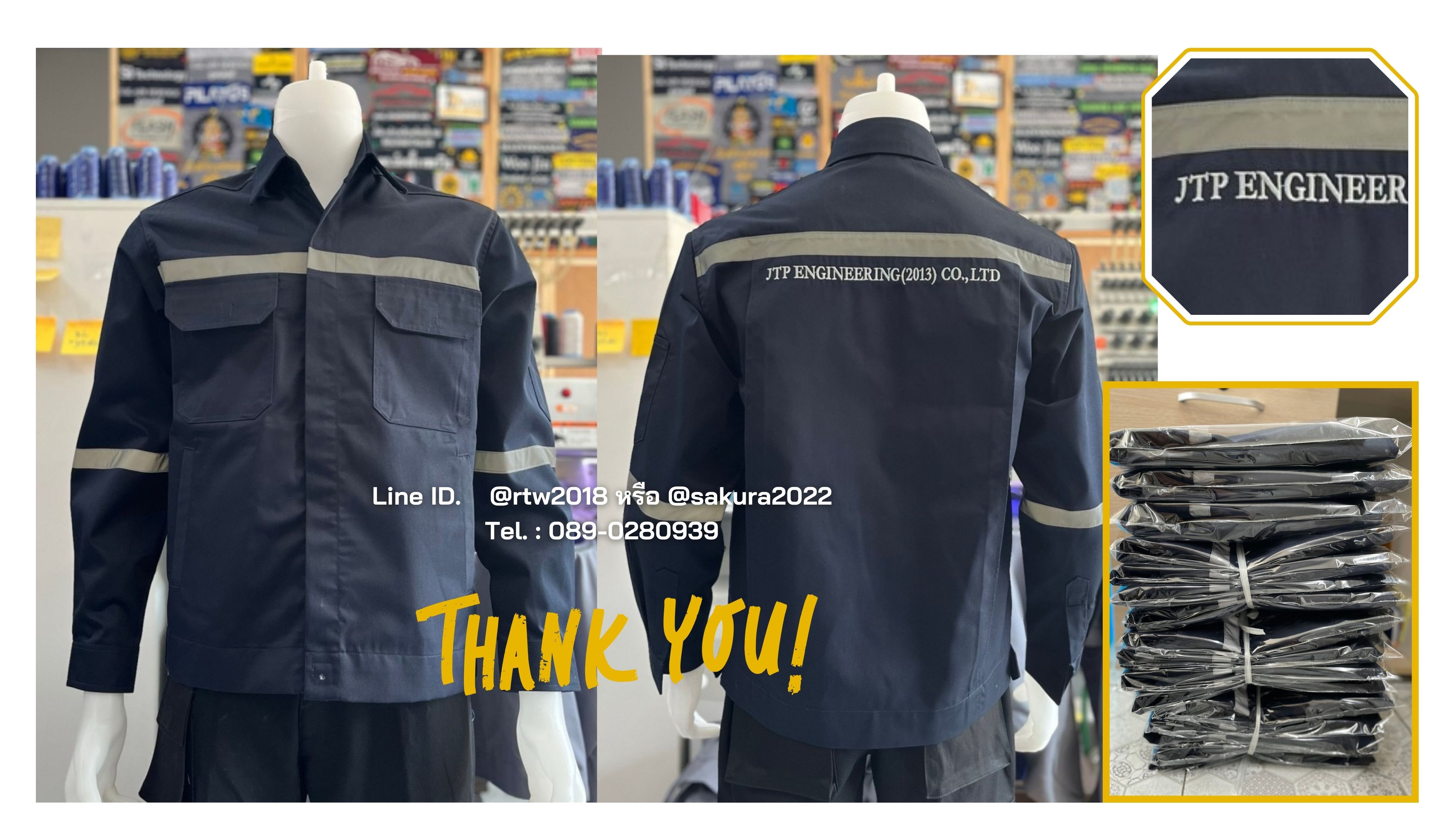 รหัส AB7.6 : เสื้อช่างแจ็คเก็ตแขนยาวผ้าคอมทวิวสีน้ำเงิน 4 กระเป๋า (ติดสะท้อนแสง)