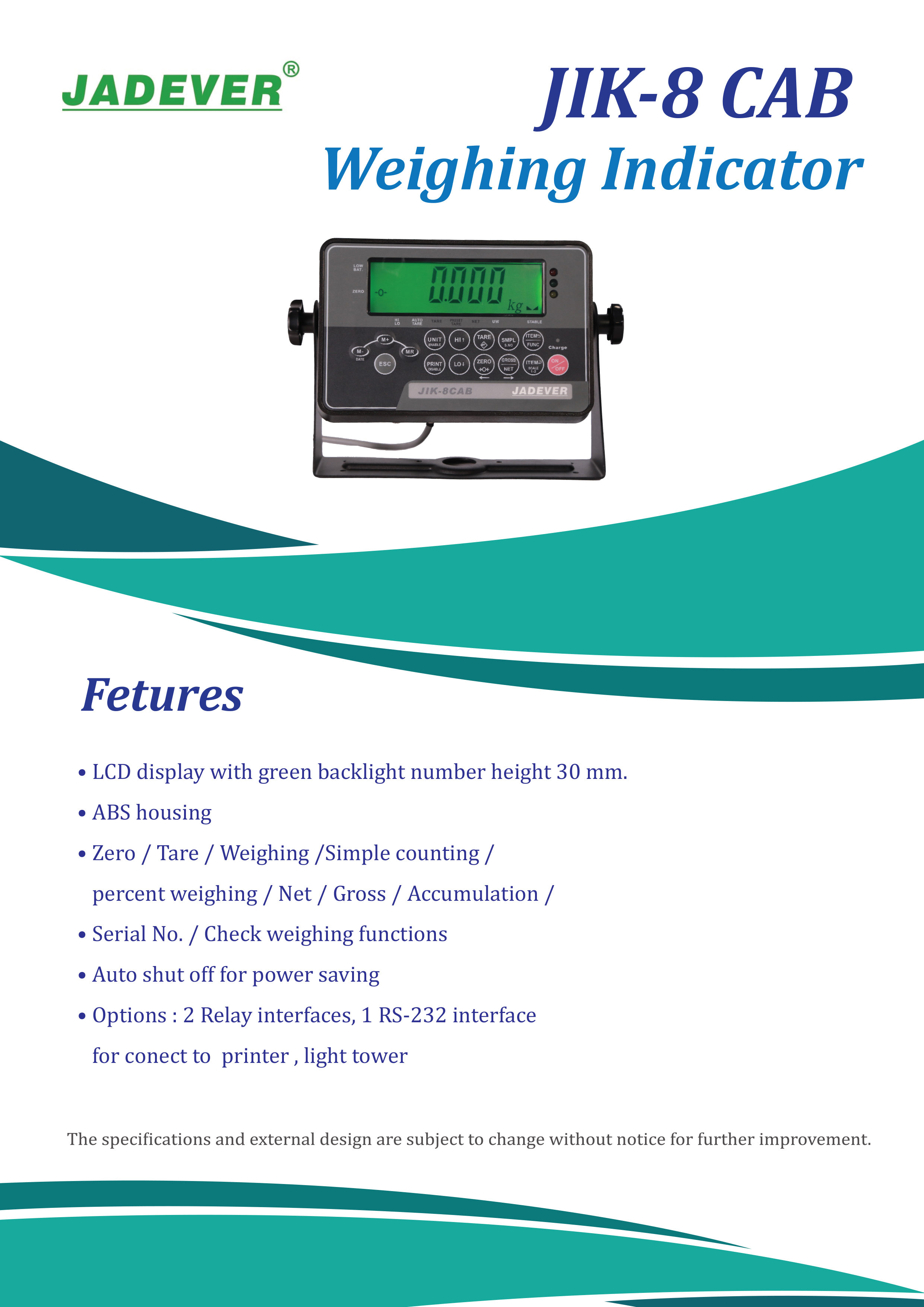 JADEVER เครื่องชั่งดิจิตอลตั้งพื้น JIK8-CAB JIK-8CAB