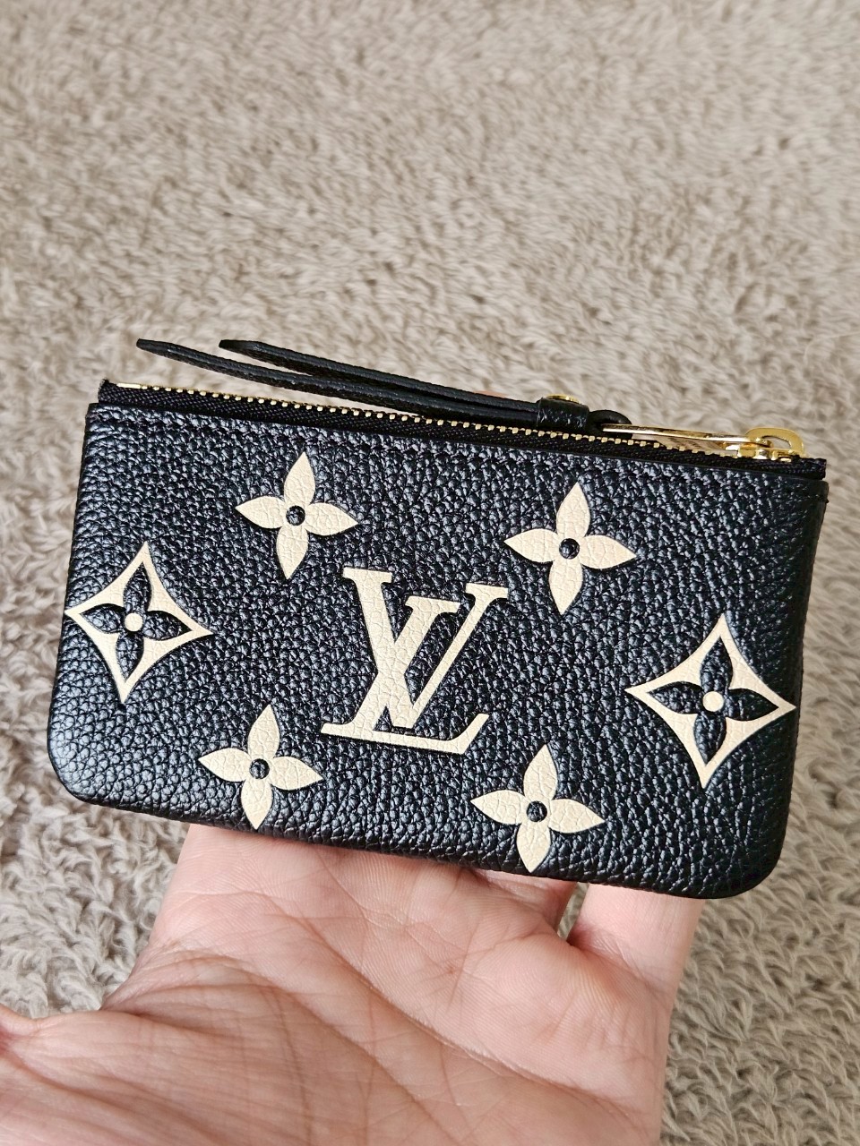 LV m80885 Key Pouch Bicolor Mono Emp Leather Black Beige