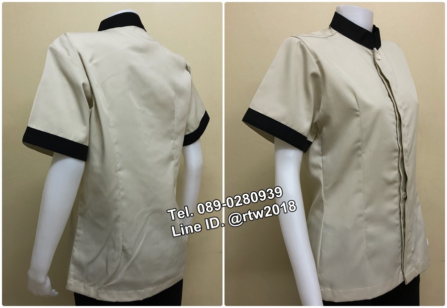 รหัส C5 : เสื้อแม่บ้านคอจีนแขนสั้นสีครีม/ดำ