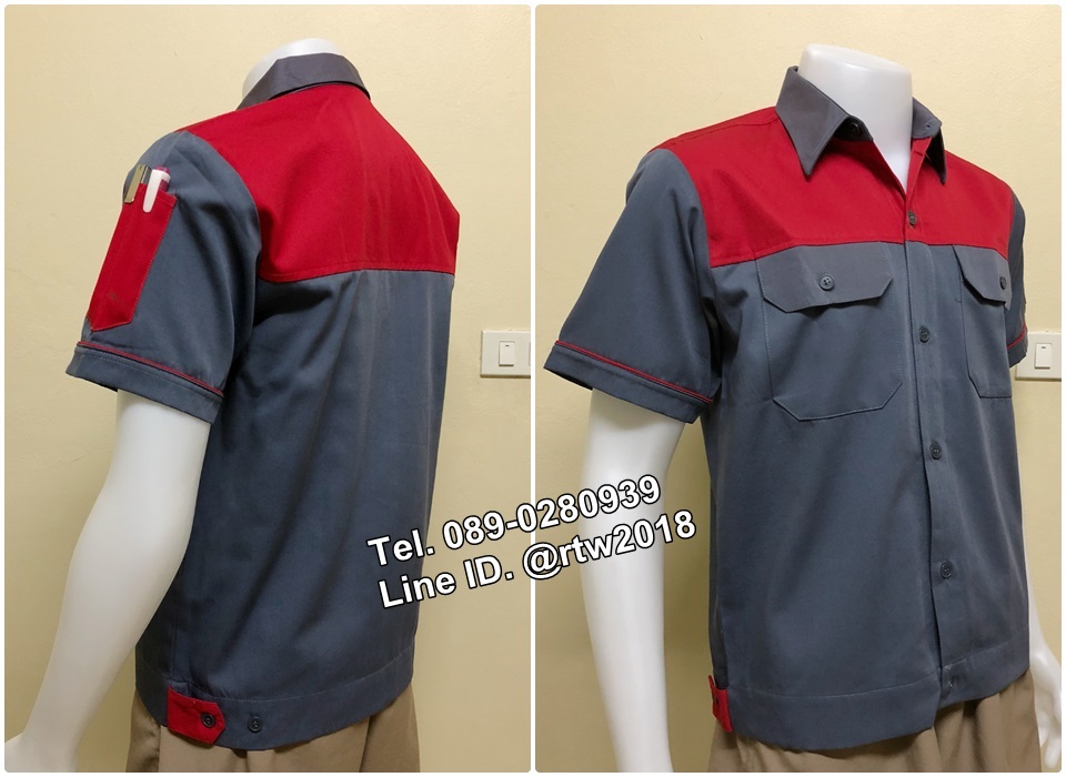 เสื้อช็อปแขนสั้นแบบเทาอกแดง (รหัส A25)