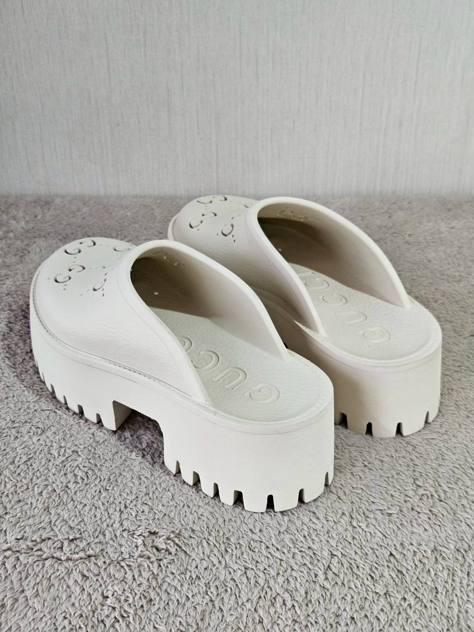 Gucci Platform Perforated G Sandal White