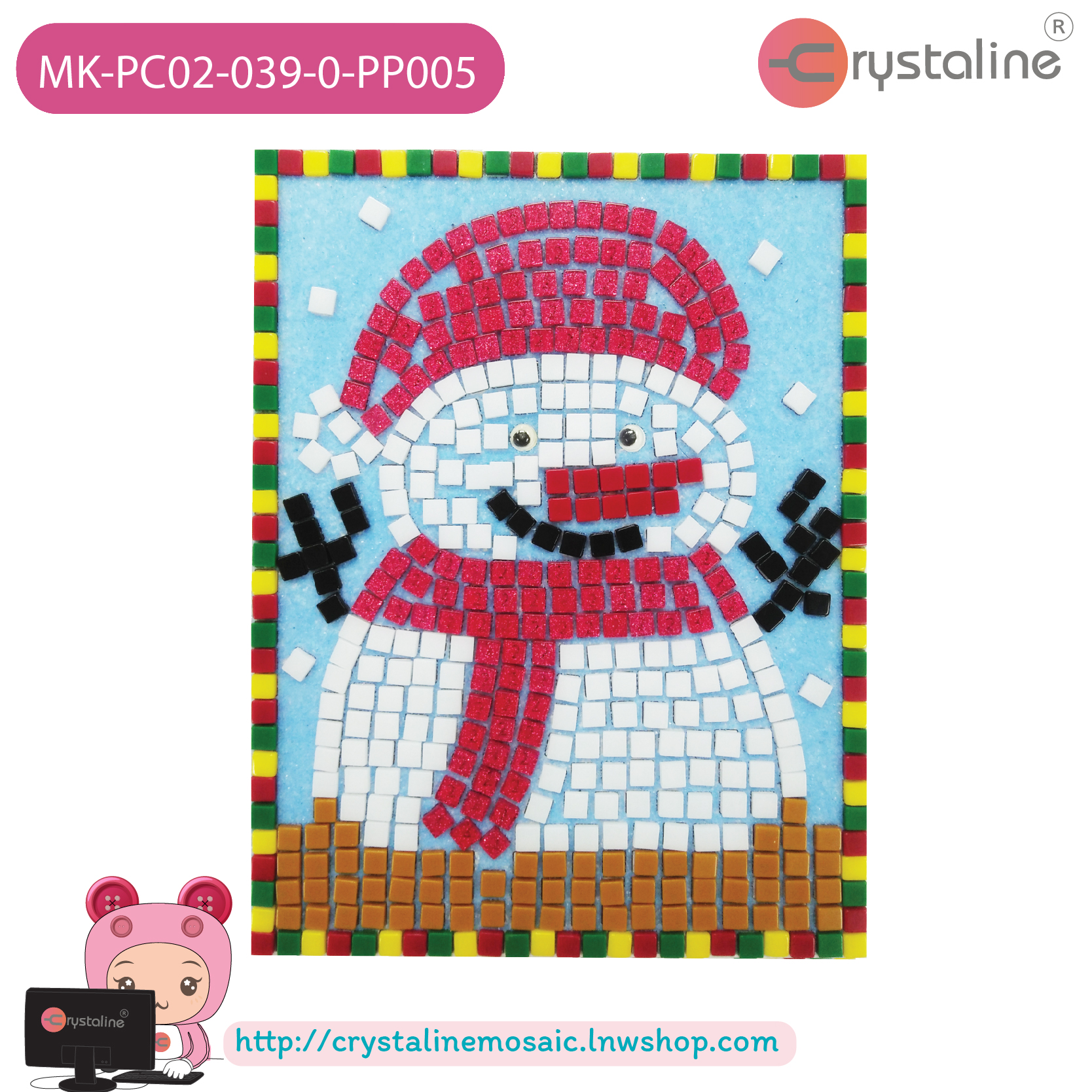 Mosaic picture by number kit - Snowman (size 13x17 cm,1pc/pack)