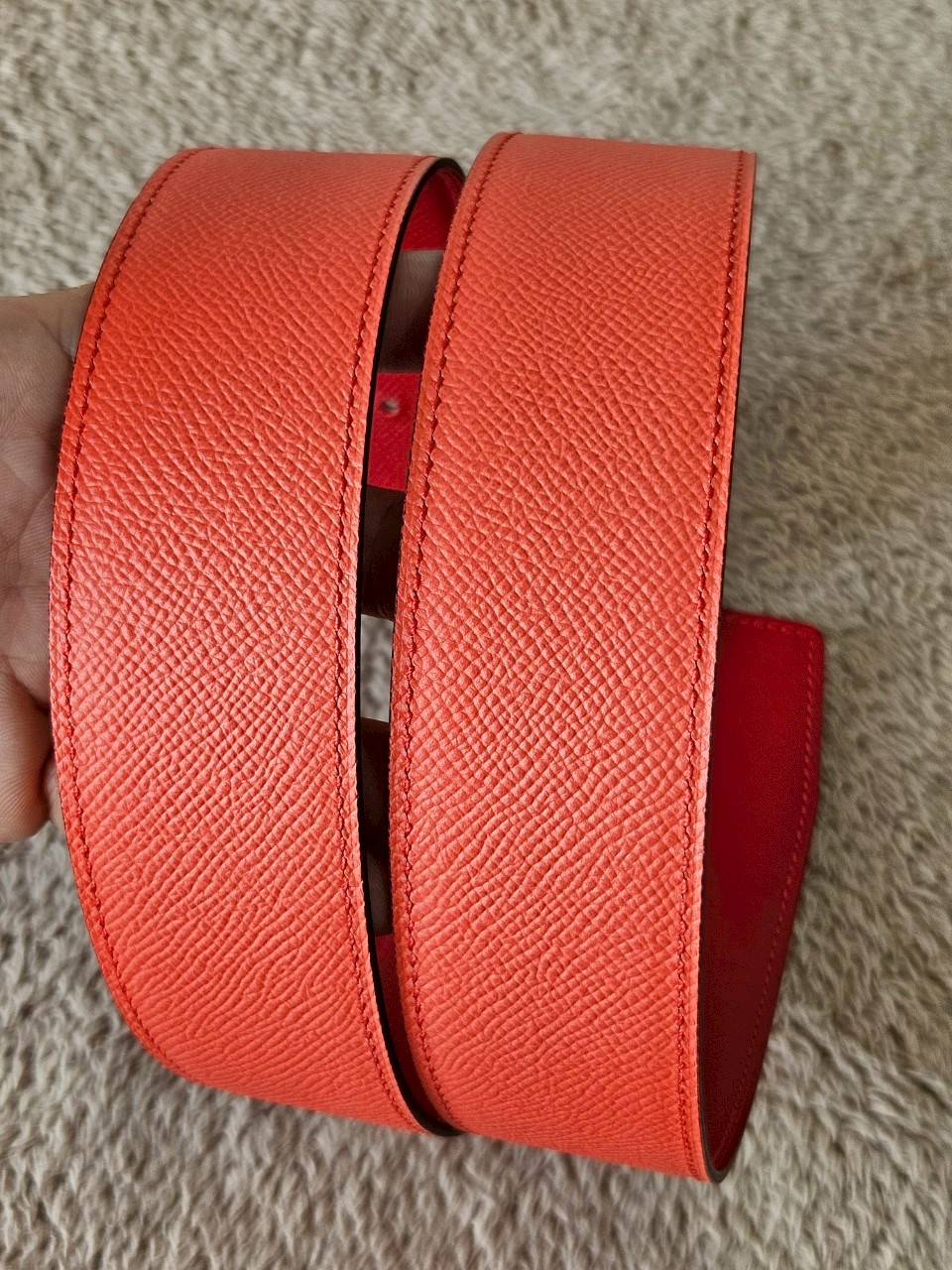 Hermes belt 42mm size85 เอว33-34.5 สายสีแดง/โอรส