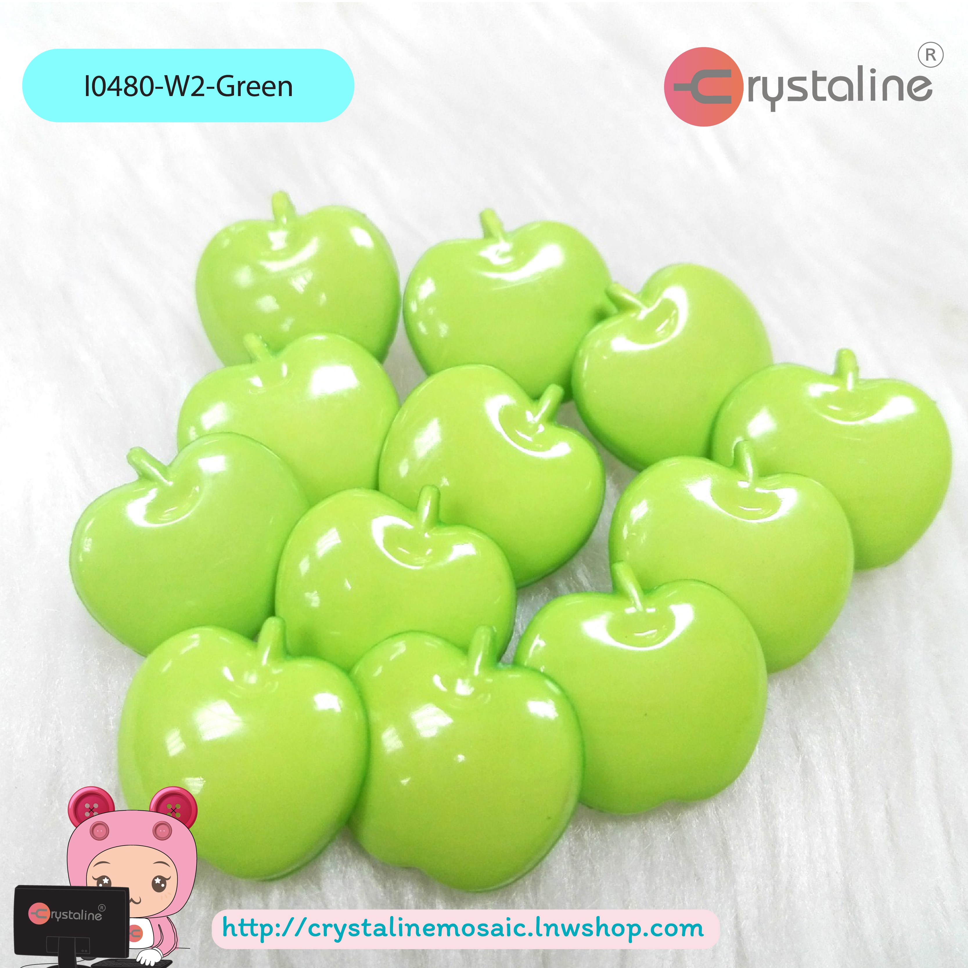 Apple button - Green col. (size 19L,1pc/pack)