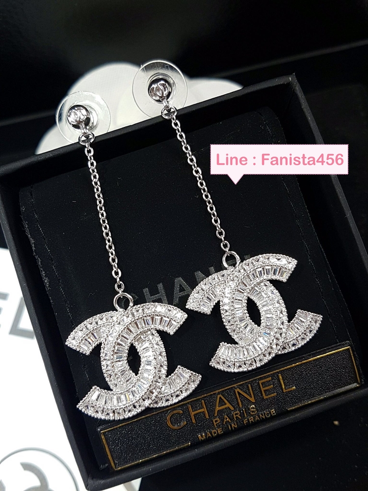 ต่างหูชาแนล โซ่ยาว เพชรCZแท้ งาน Hi end Chanel long Diamond Earring